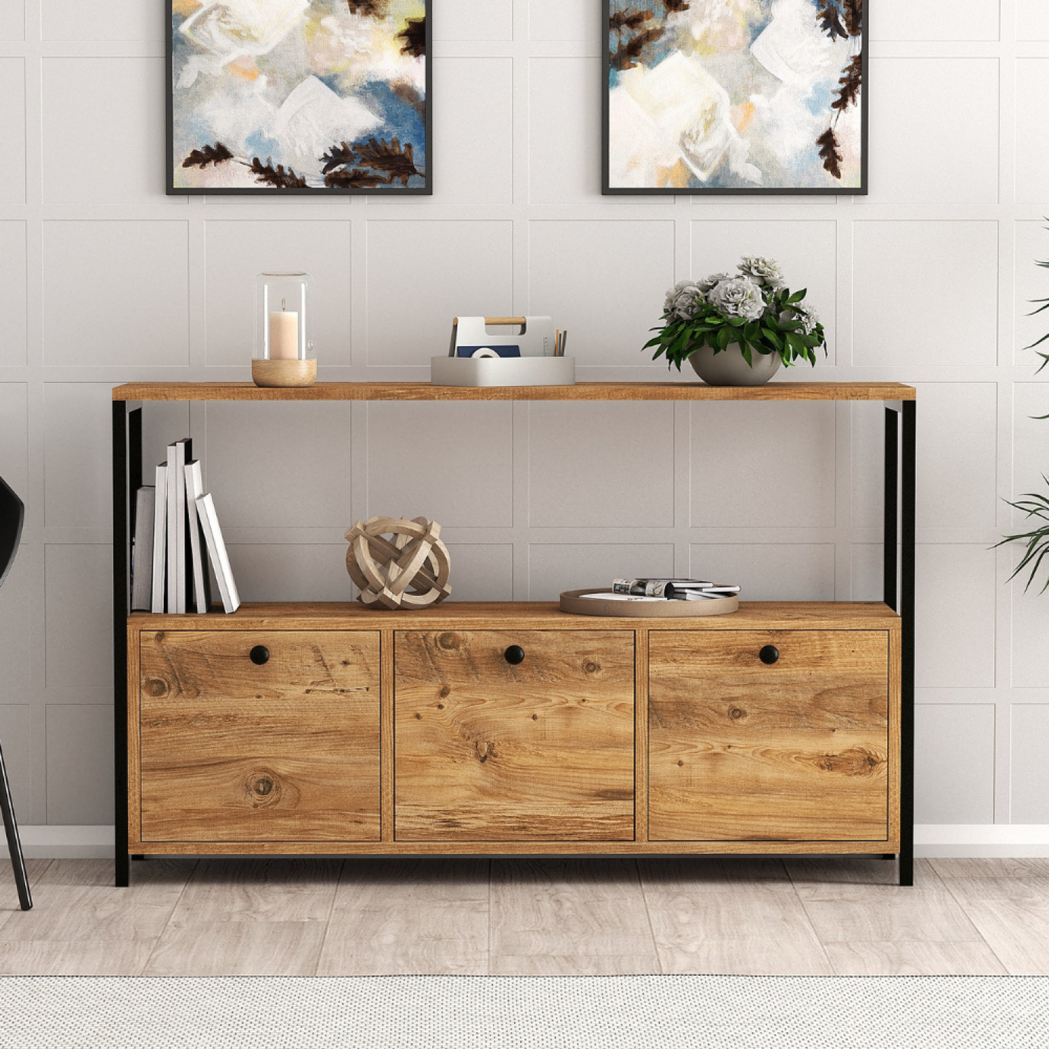 Voir la diapositive 2 : CONCEPT USINE Buffet 3 portes style industriel bois-noir dragor