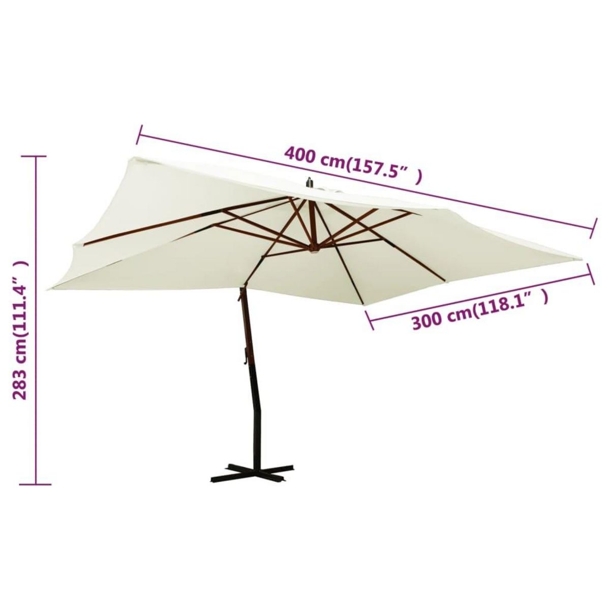 VIDAXL Parasol de jardin en porte-a-faux avec mat en bois blanc sable