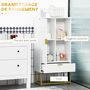 Voir la diapositive 4 : KLEANKIN Meuble bas de salle de bain design - porte, étagère, tiroir, 2 niches, 1 tiroir - acier doré MDF blanc