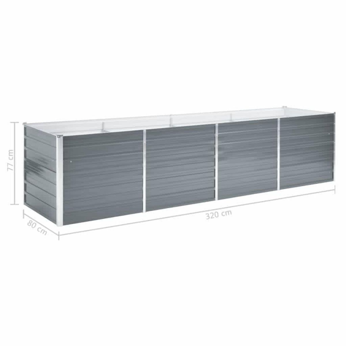 VIDAXL Lit sureleve de jardin Acier galvanise 320x80x77 cm Gris