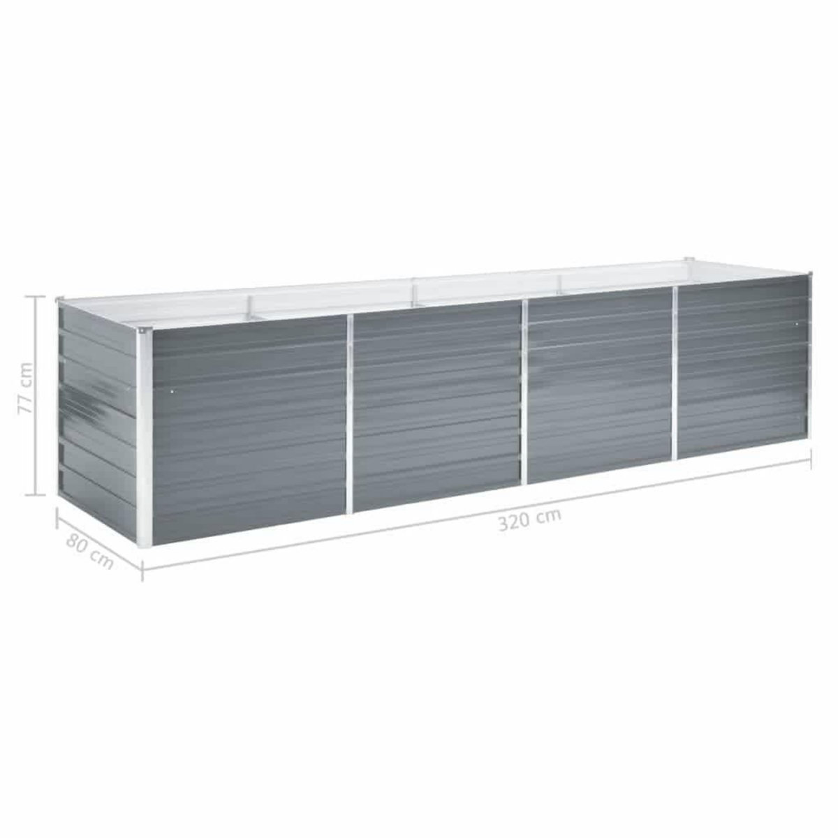 VIDAXL Lit sureleve de jardin Acier galvanise 320x80x77 cm Gris