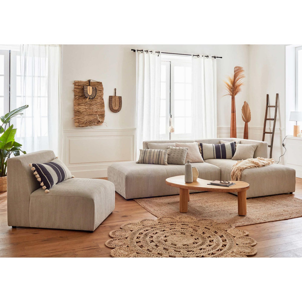 LISA DESIGN Victoire - canapé modulable d'angle droit - 5 places - en velours côtelé