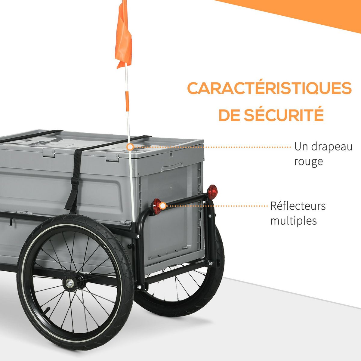 OUTSUNNY Remorque à vélo pliable avec coffre de rangement charge max. 40 Kg gris
