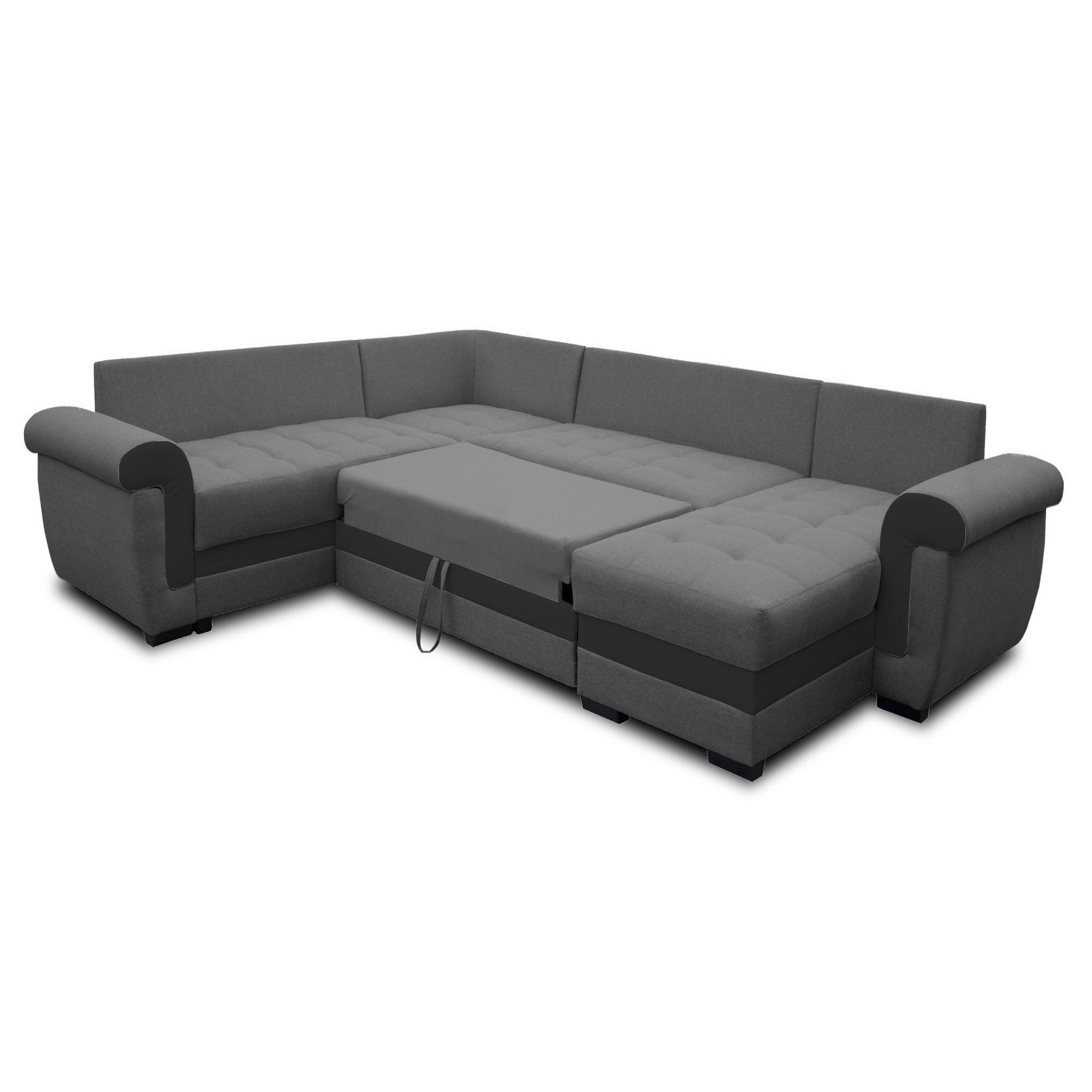 Voir la diapositive 2 : BEST MOBILIER Henry - canapé panoramique d'angle réversible - 7 places - convertible avec coffre - en tissu et pu