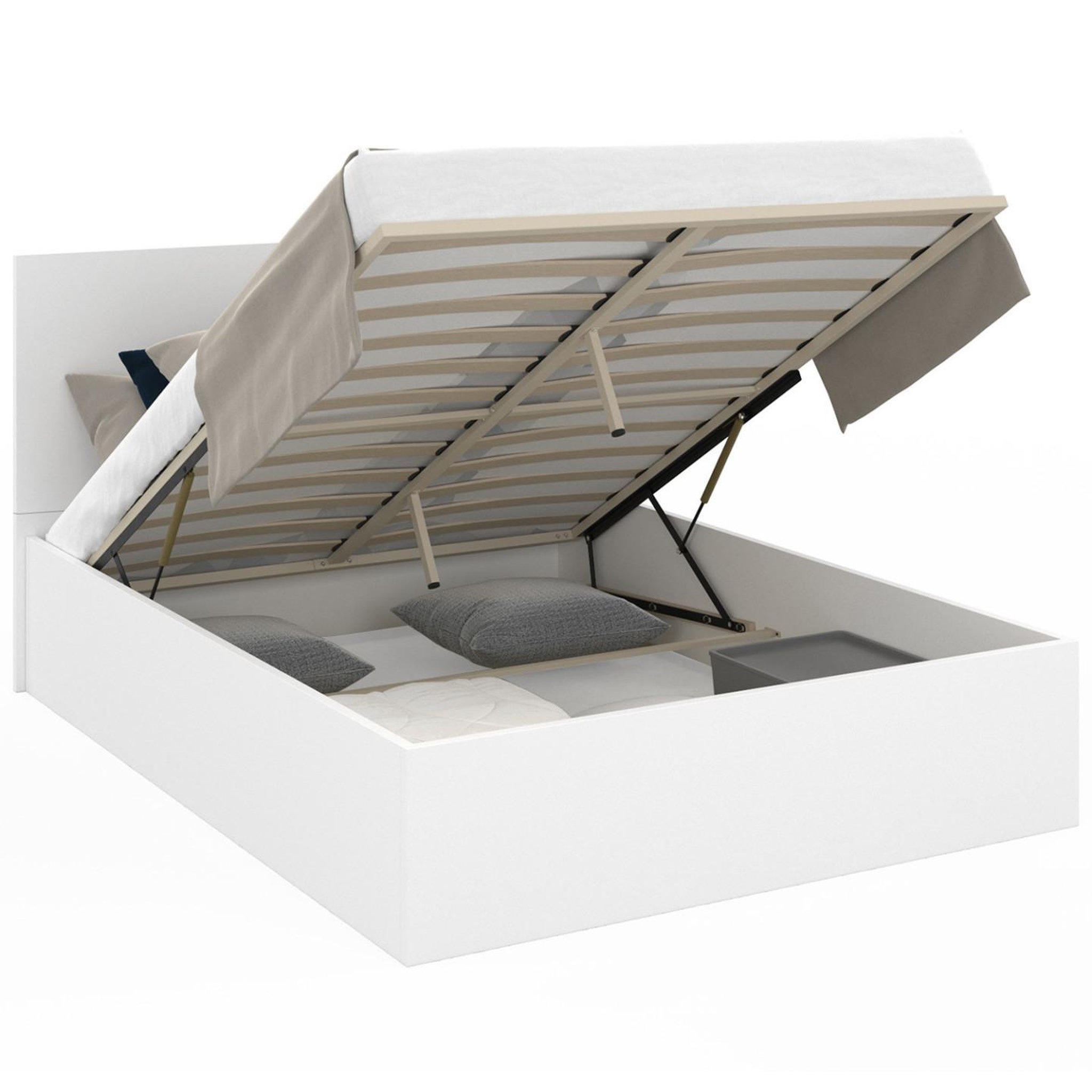 ID MARKET Lit coffre double seaside avec tête de lit et sommier 140 x 190 cm blanc