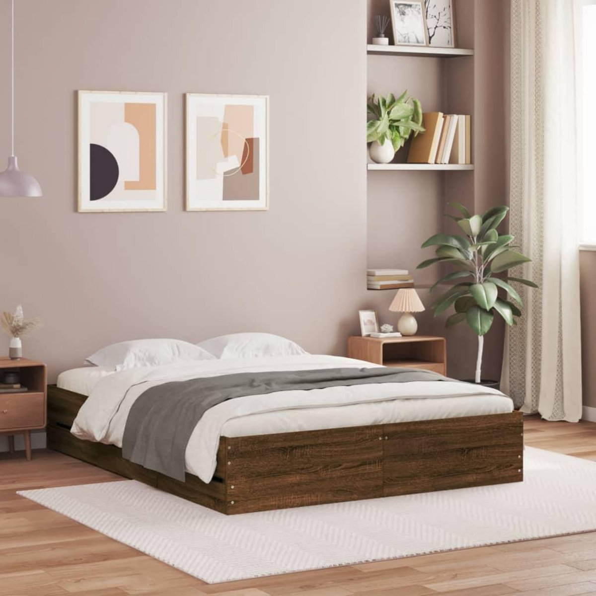 VIDAXL Cadre de lit avec tiroirs sans matelas chene marron 140x200 cm