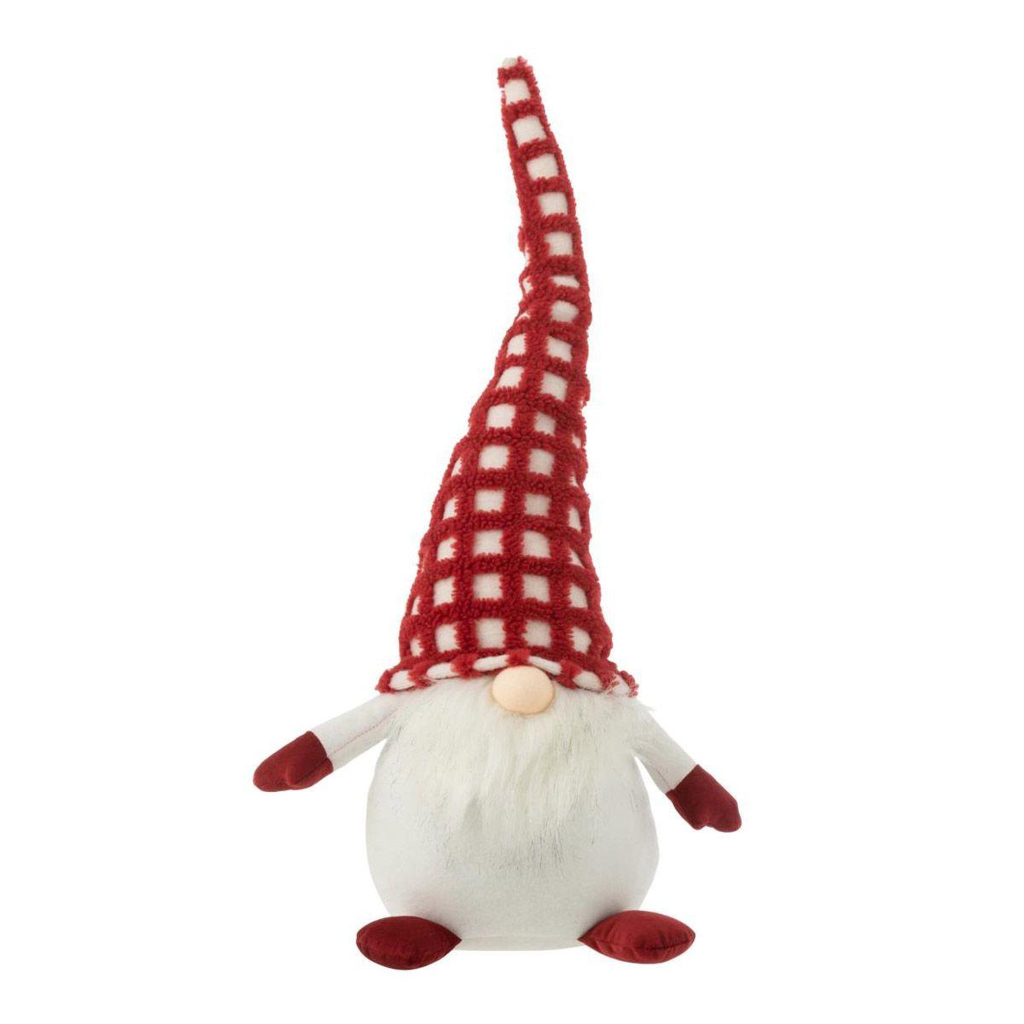 Voir la diapositive 1 : J-LINE Statue déco lutin  chapeau à carreaux  63cm rouge