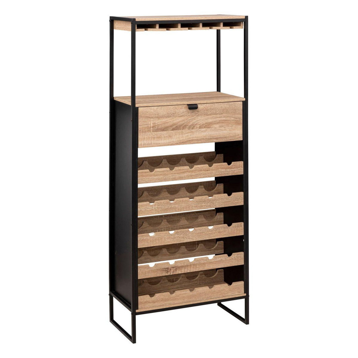FIVE Meuble bar avec rack pour 25 bouteilles en bois ALIAJ - Noir