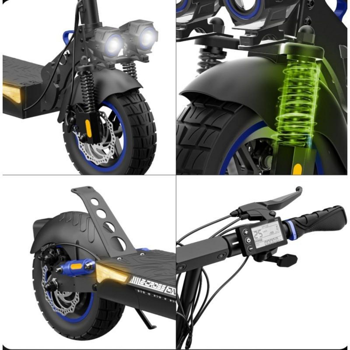 URBANGLIDE UrbanGlide eCross One Bleu – Trottinette électrique avec 50 km d'autonomie et moteur puissant