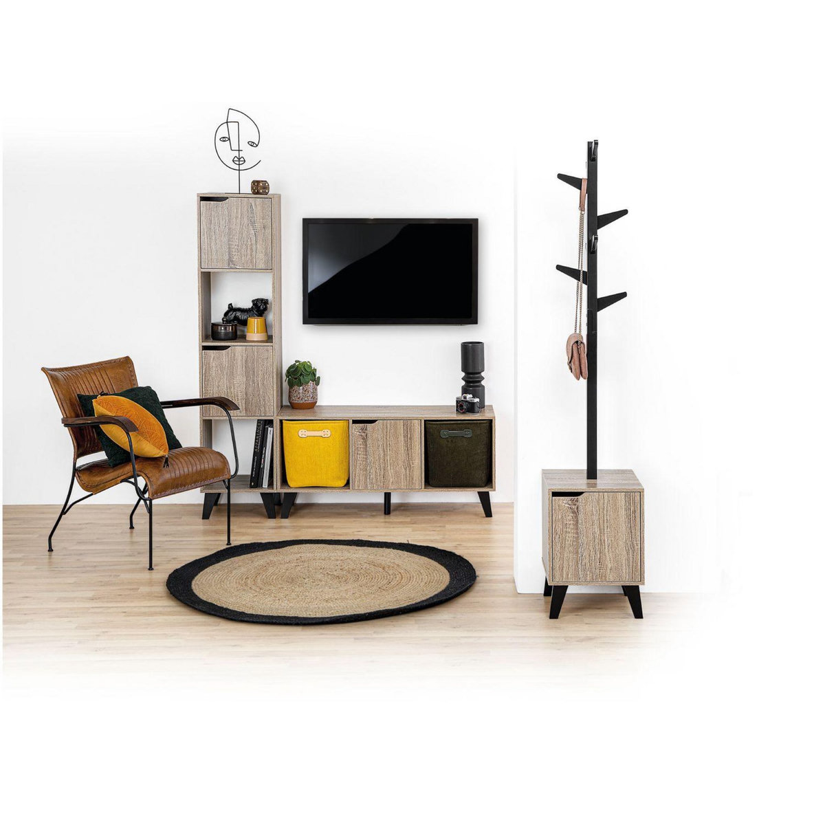 FIVE Table de chevet Mix'n modul avec 1 porte effet bois naturel - Beige