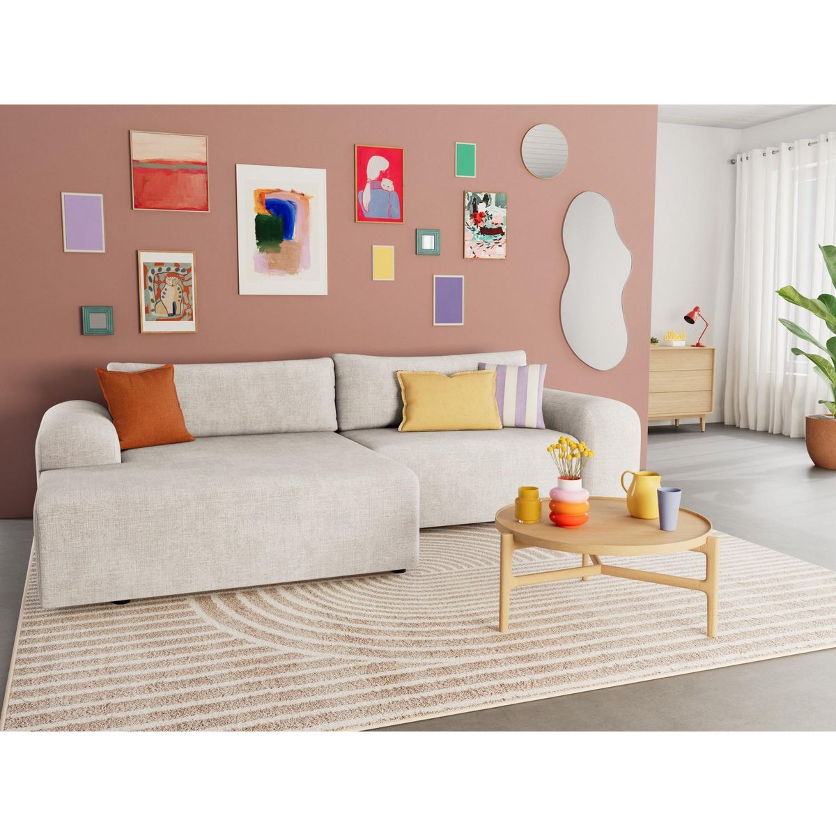 BEST MOBILIER Rebecca - canapé d'angle gauche 4 places convertible avec coffre en velours texturé