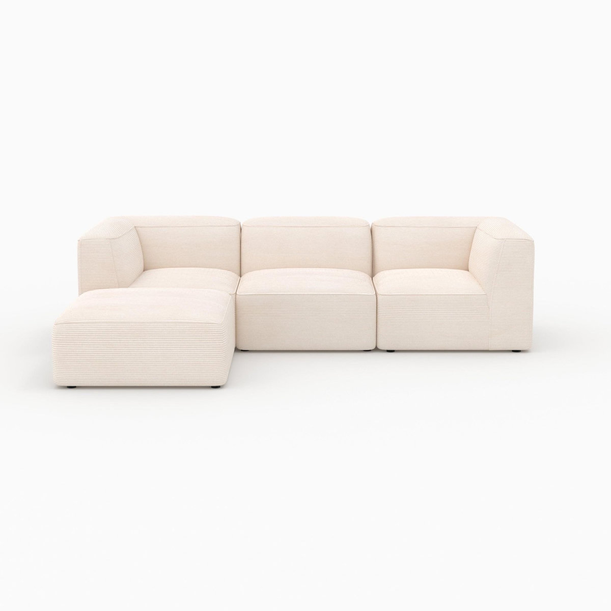 Rendez vous déco Canapé modulable en velours blanc 3 places avec pouf-Mina