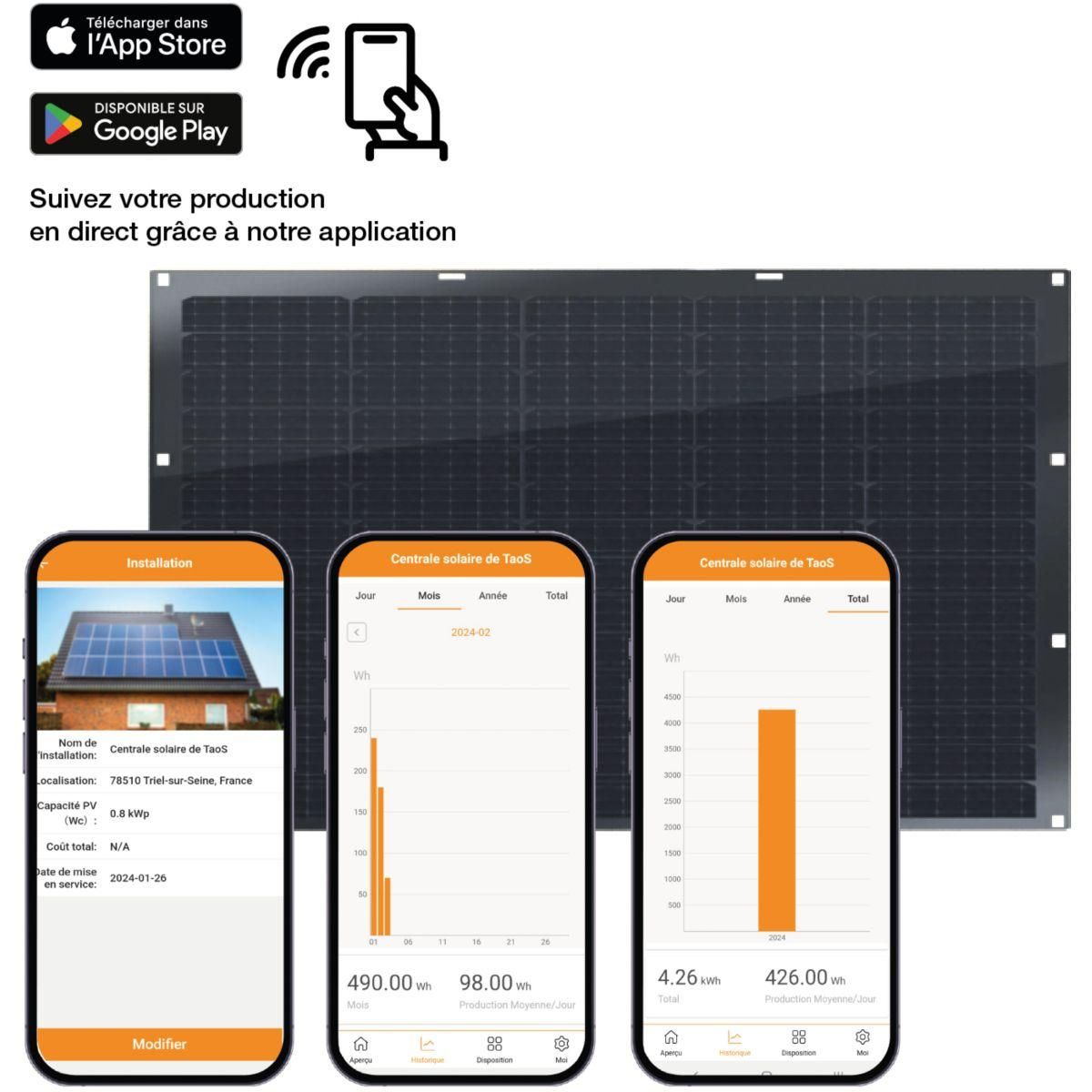 LOGICOM ENERGY Panneau solaire 4x200W flex+Micro-Onduleur 800W+support