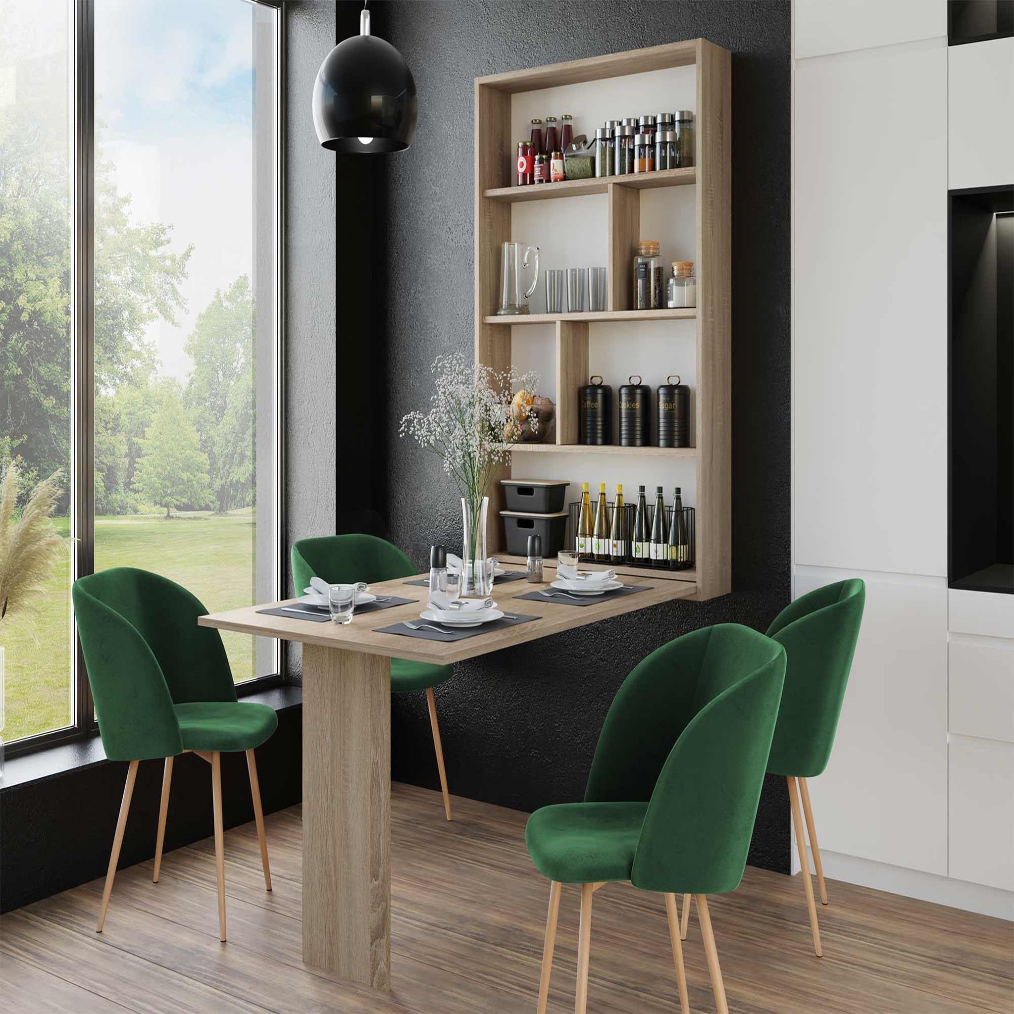 Voir la diapositive 2 : BEST MOBILIER Mondrian - table murale rabattable avec rangements - 4 personnes