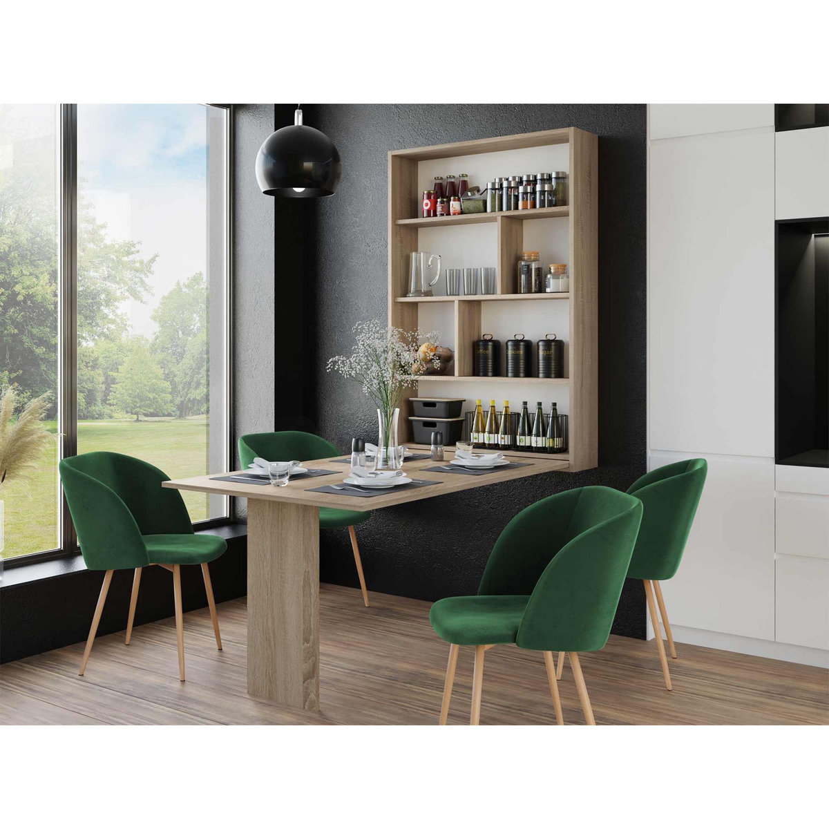 BEST MOBILIER Mondrian - table murale rabattable avec rangements - 4 personnes
