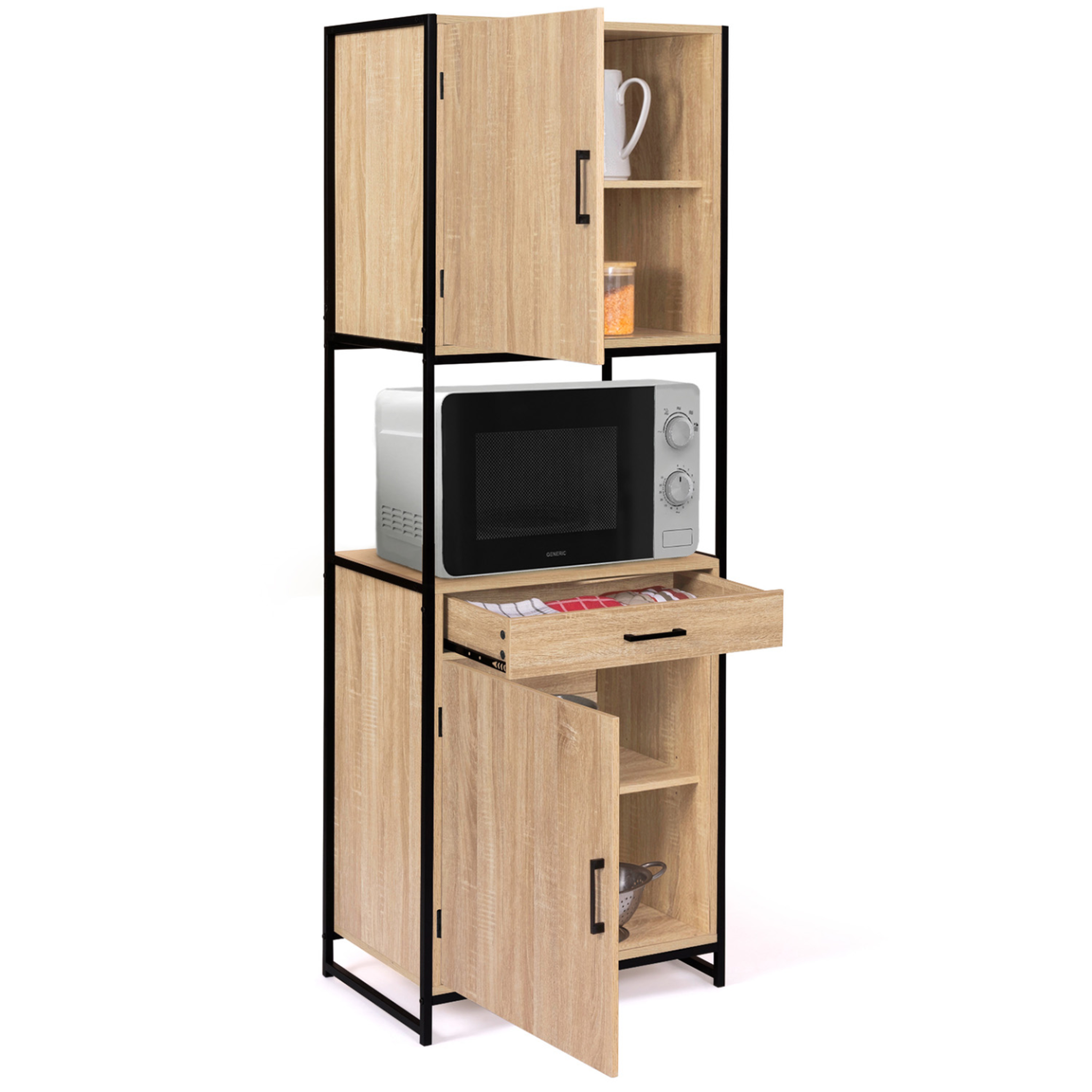Voir la diapositive 4 : ID MARKET Buffet de cuisine 60 cm detroit meuble 2 portes design industriel + tiroir