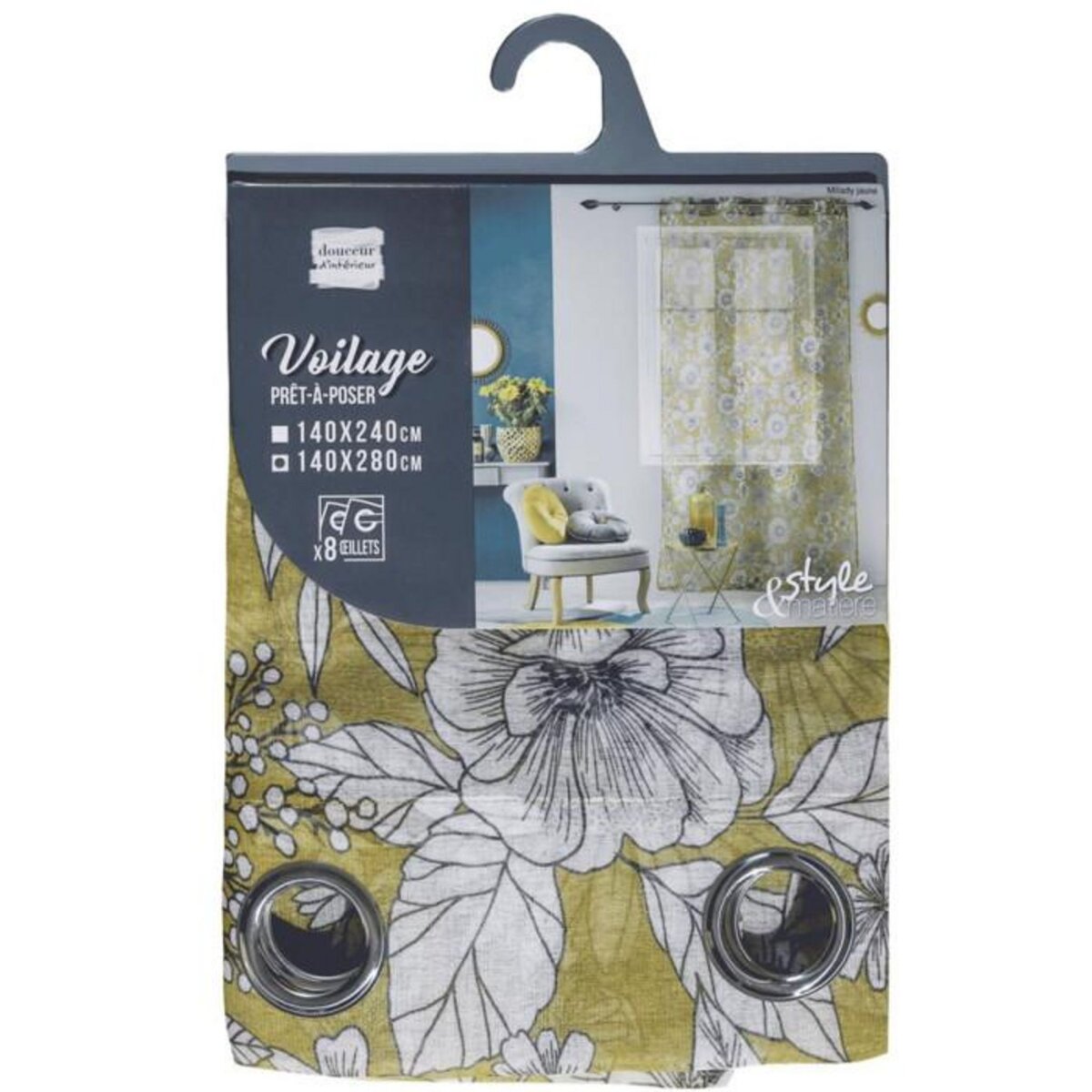 Paris Prix Rideau Voilage à Œillets  Milady  140x280cm Jaune