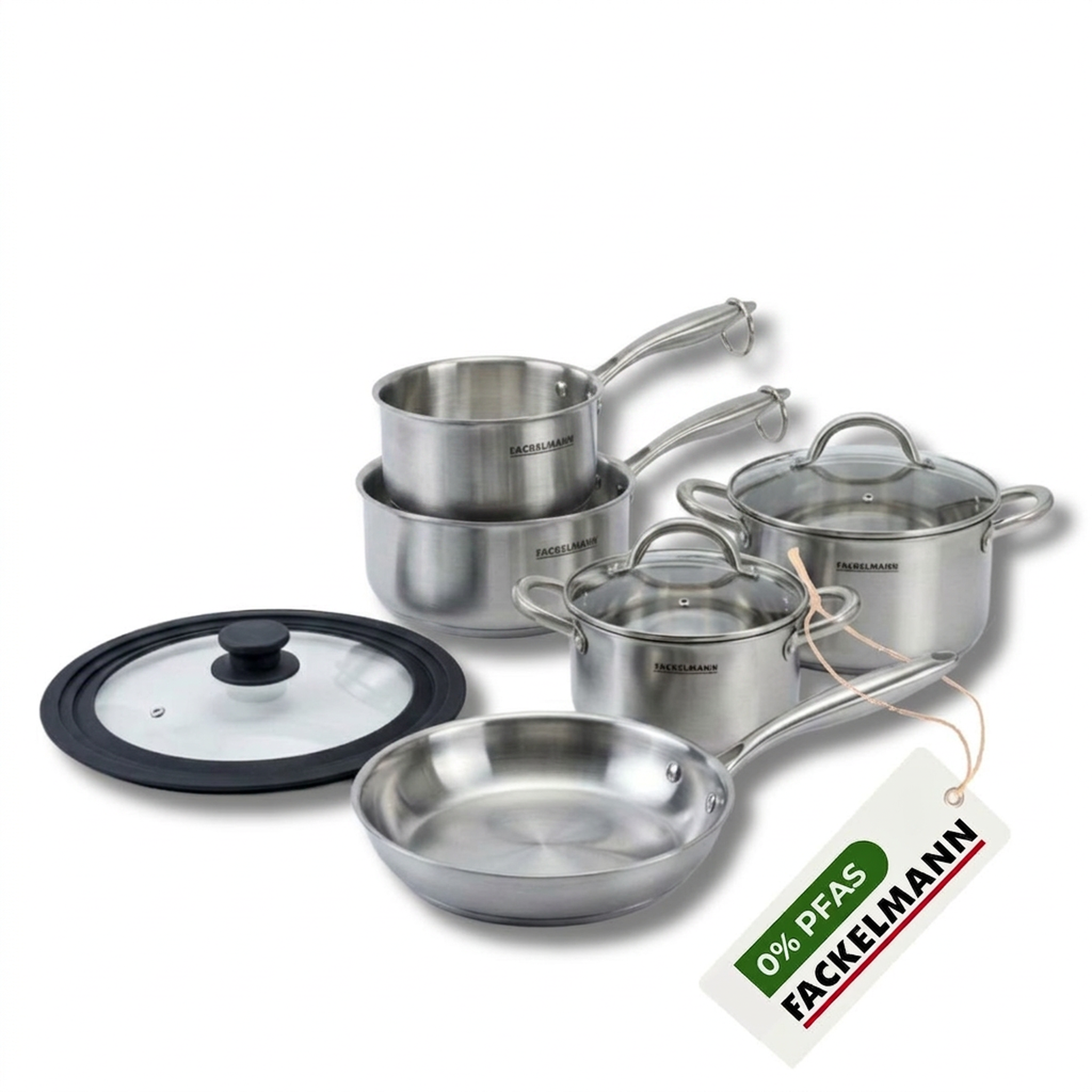 Fackelmann Poêle à frire 20 cm, casseroles 14 et 18 cm, faitouts 20 24 cm inox 18/10 triply et couvercle fackelmann vita3