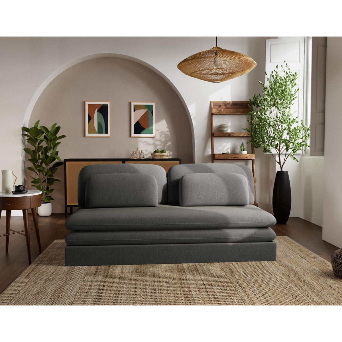 LISA DESIGN Ysal - canapé 3 places convertible déplimousse en velours texturé