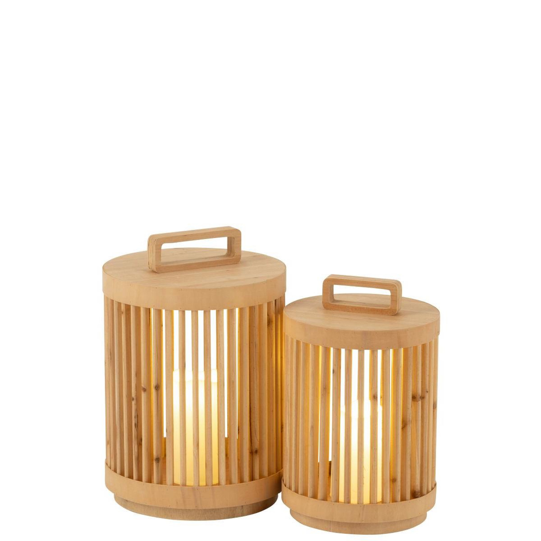 Voir la diapositive 5 : J-LINE Lampe à poser à led en bois  cylindrique  36cm naturel