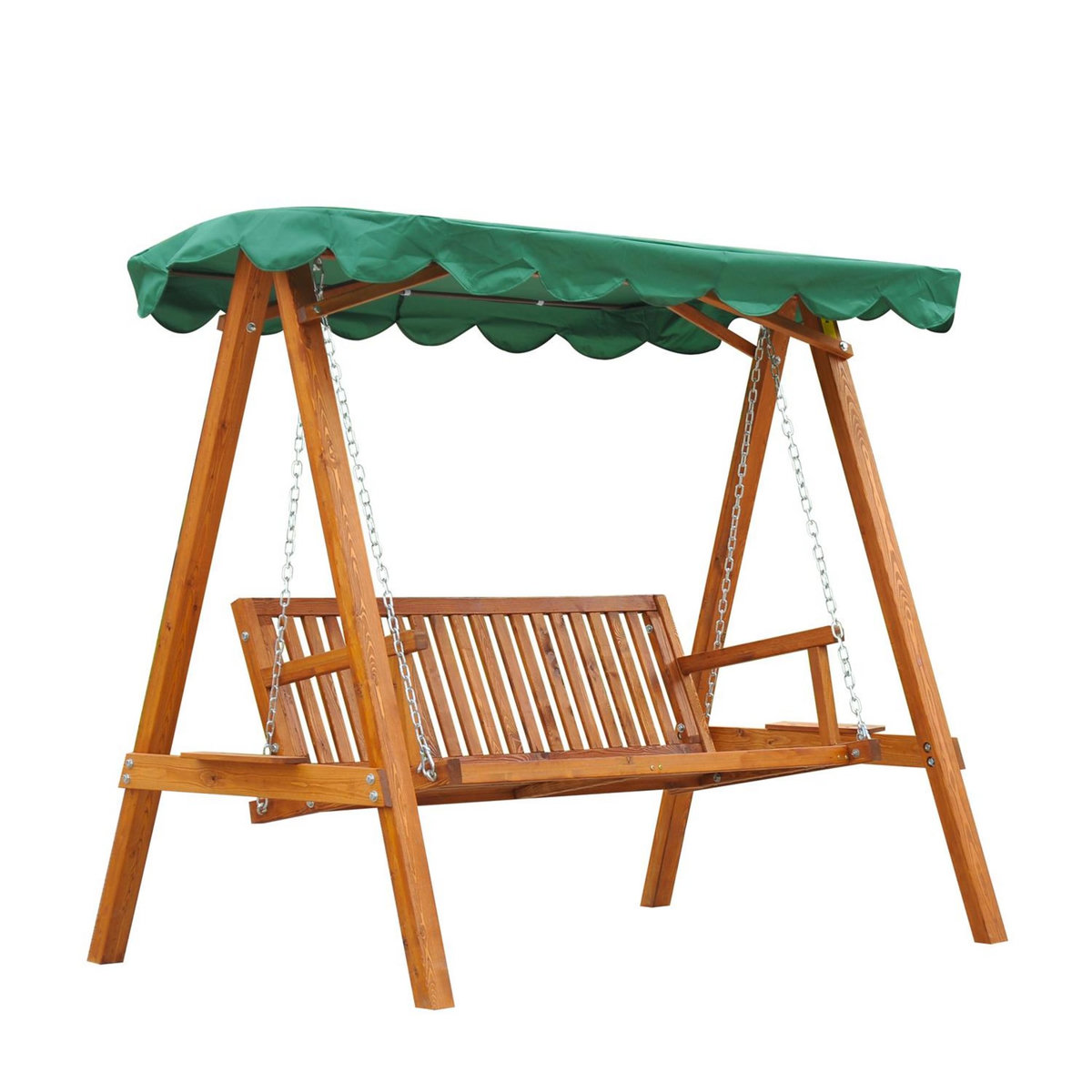OUTSUNNY Balancelle de jardin 3 places 2 tablettes support 1,95L x 1,3l x 1,85H m charge max. 360 Kg bois de pin vert