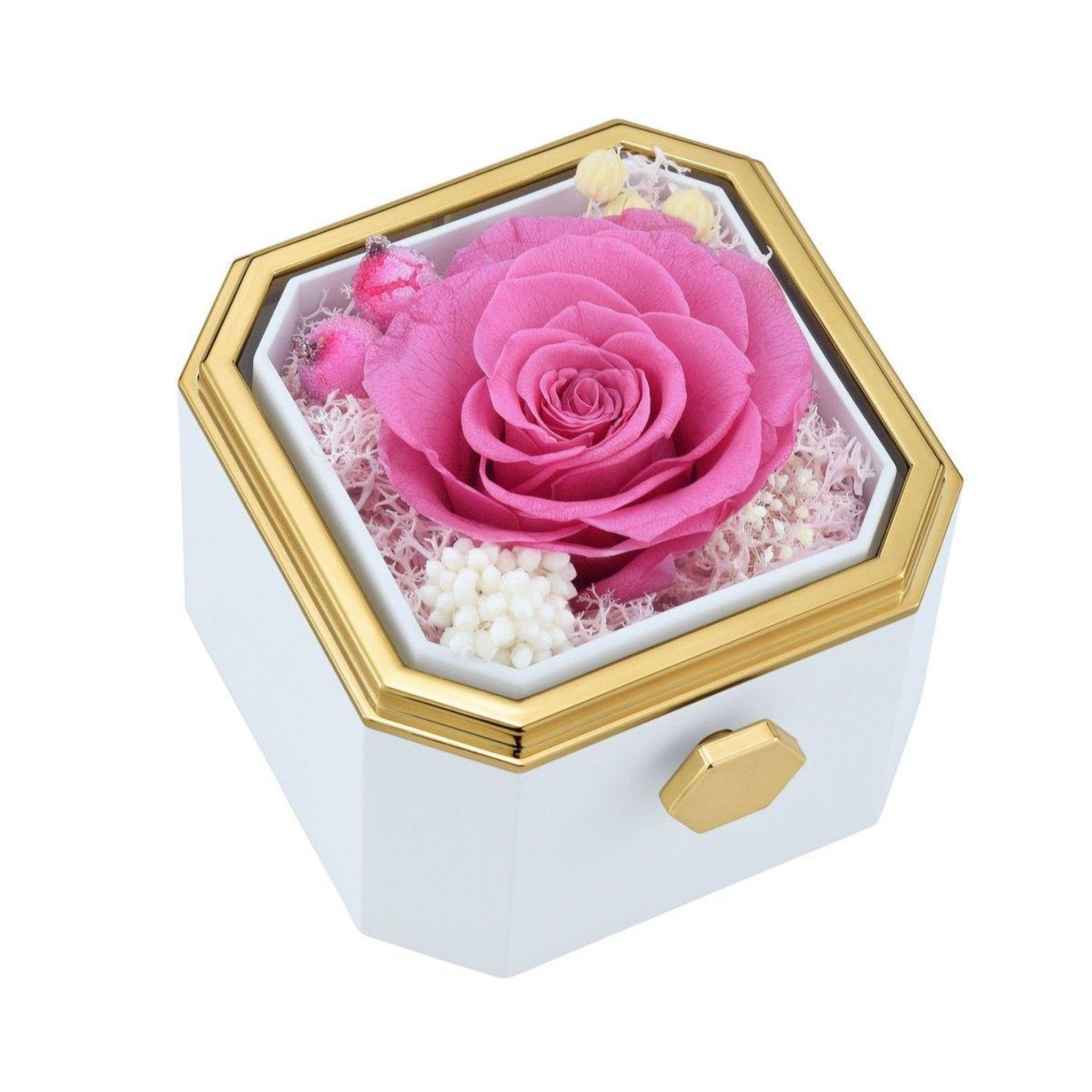 Voir la diapositive 2 : SC CRYSTAL Boite à bijoux décorée d'une rose éternelle - stabilisée rose