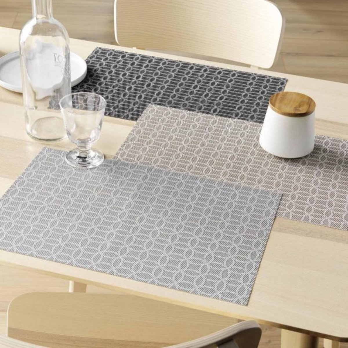 Paris Prix Set de Table  Damier  28x43cm Noir