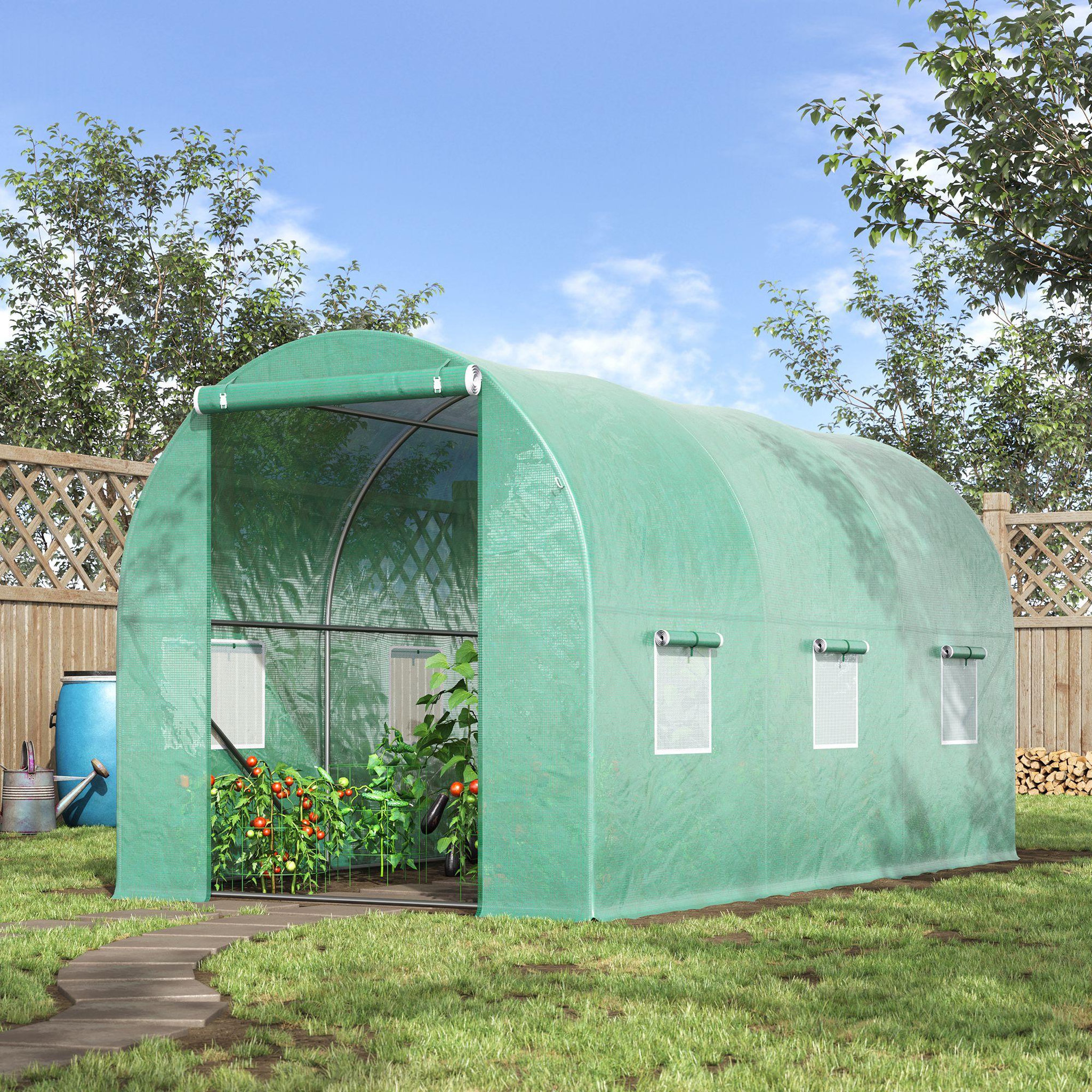 Voir la diapositive 2 : OUTSUNNY Serre de jardin tunnel 8 m² 4l x 2l x 1,9h m acier galvanisé renforcé diamètre 2,4 cm + pe haute densité fenêtres porte vert