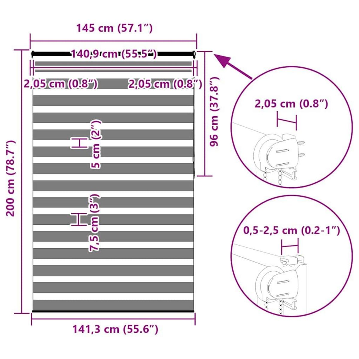 VIDAXL Store zebre gris fonce largeur du tissu 140,9 cm polyester