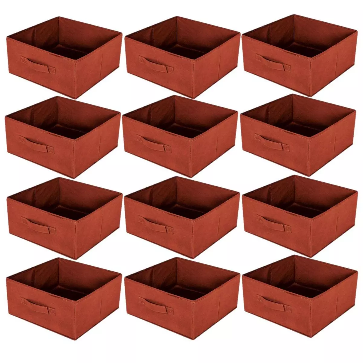 TOILINUX Lot de 12 boites de rangement pliables en polypropylène avec poignée - 30x30x15cm - Rouge Brique
