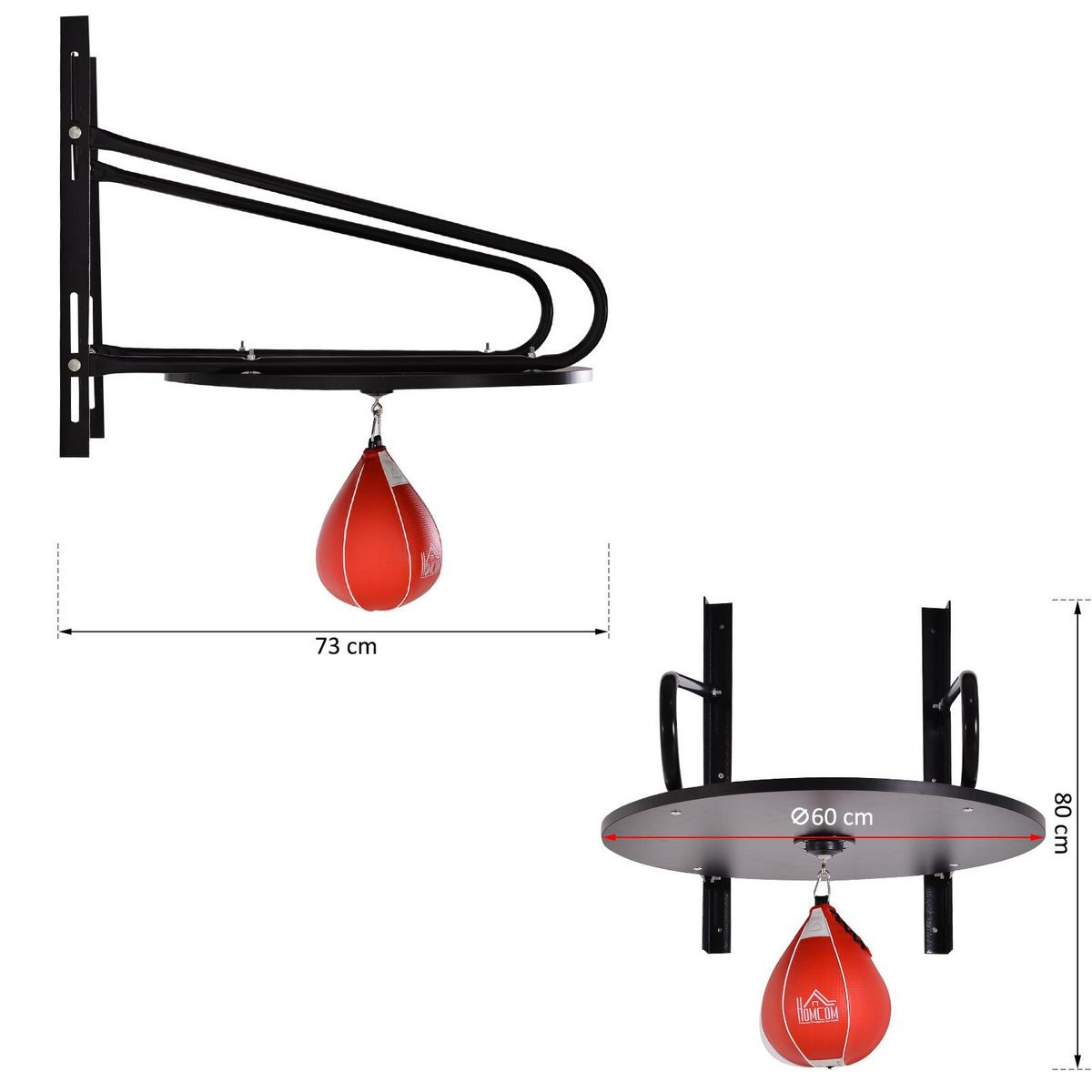 HOMCOM Punching ball poire de vitesse boxe avec support plateau tournant + pompe MDF acier revêtement synthétique rouge noir