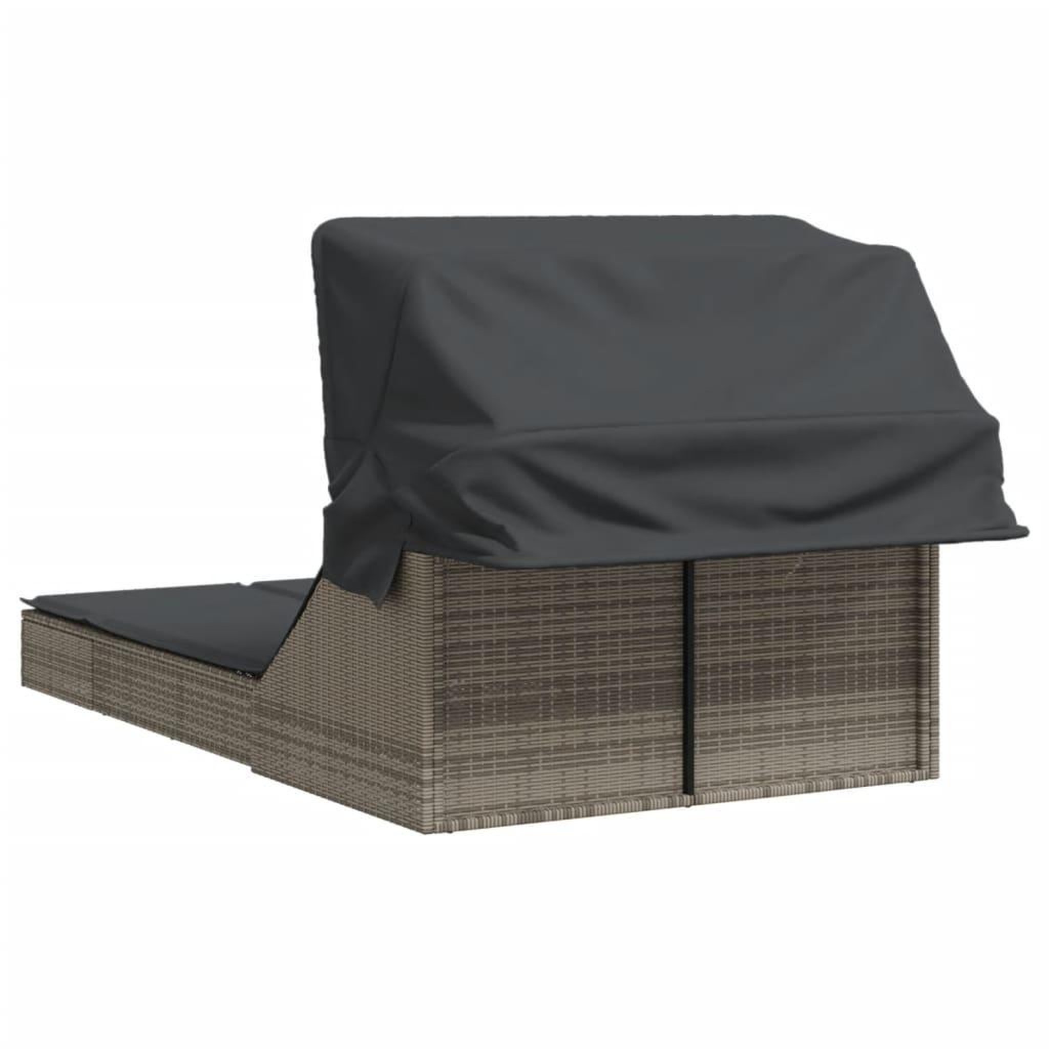 Voir la diapositive 5 : VIDAXL Chaise longue double et auvent et coussins gris resine tressee