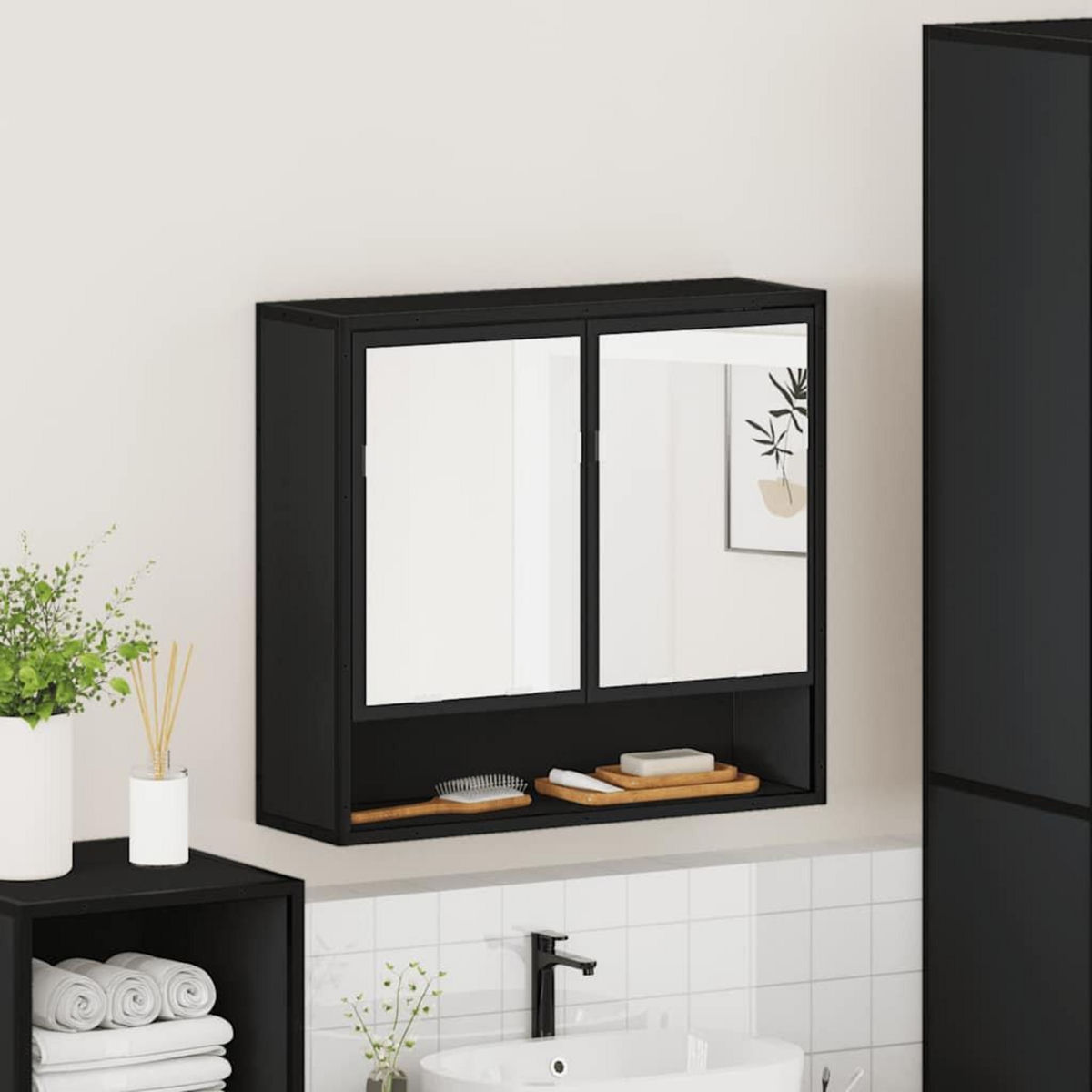 VIDAXL Armoire a miroir de salle de bain noir bois d'ingenierie
