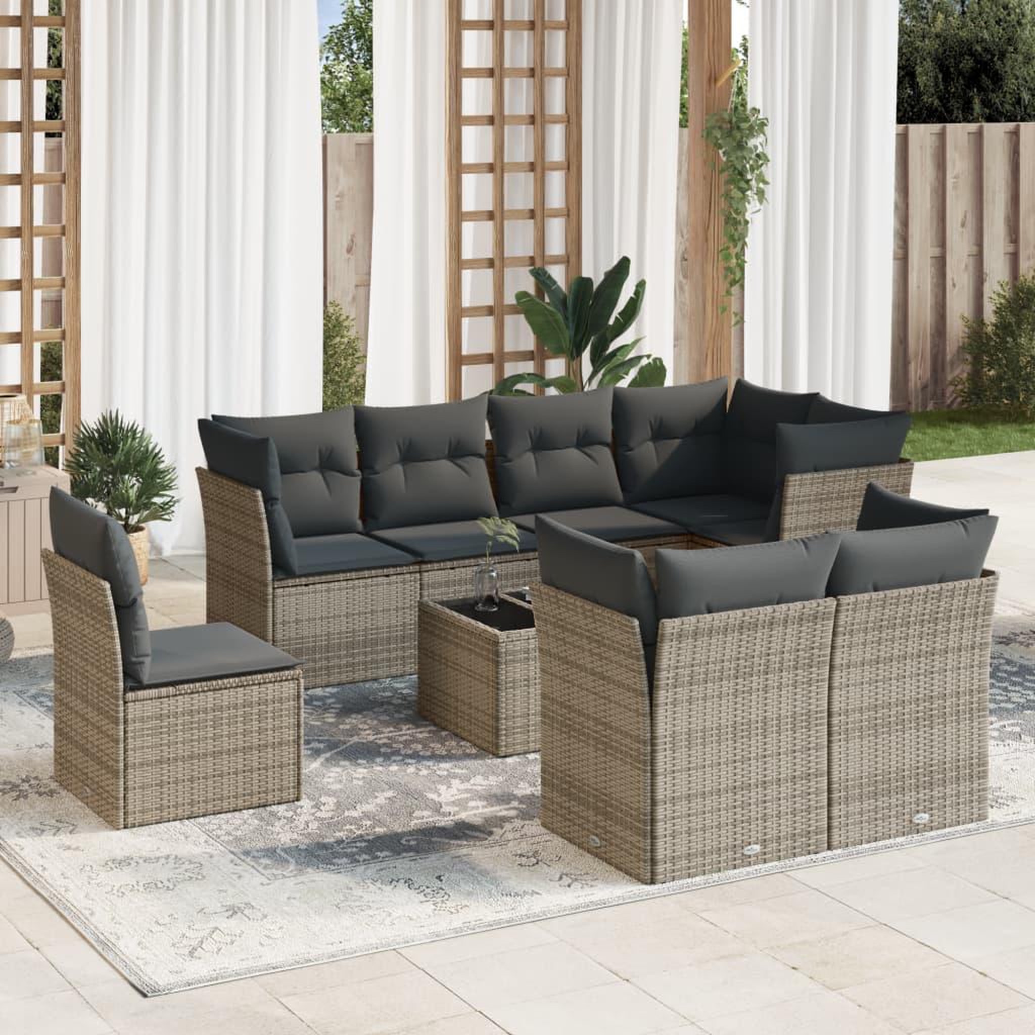 VIDAXL Salon de jardin 9 pcs avec coussins gris resine tressee