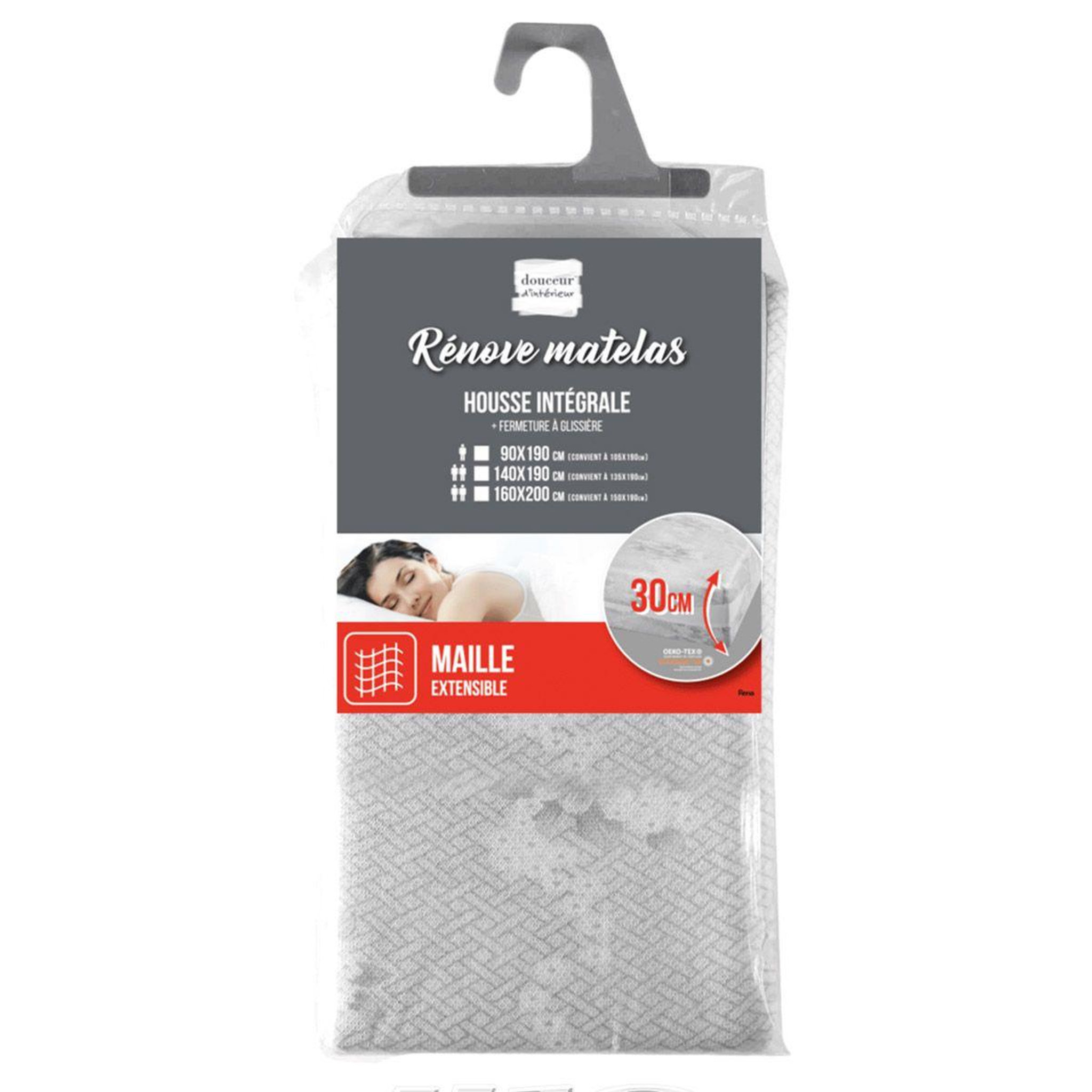 Voir la diapositive 2 : Douceur d'Intérieur Housse Rénove Matelas  Rena  160x200cm Gris