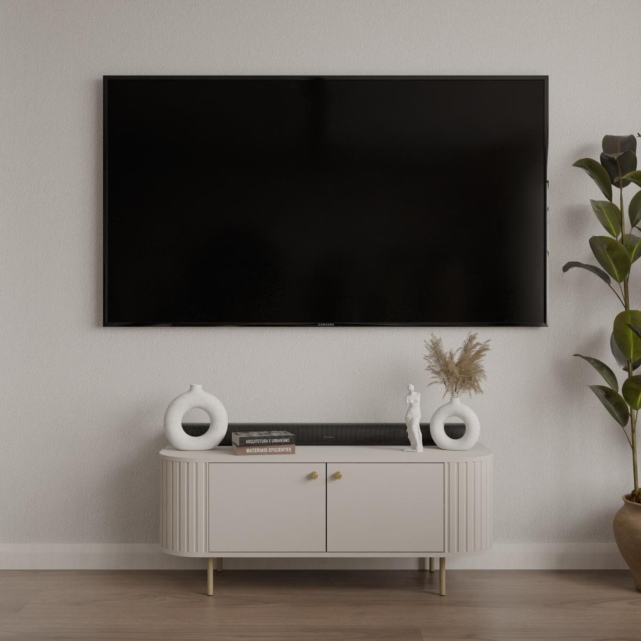 Voir la diapositive 2 : JLC KREATION Meuble tv beige et doré 120cm lilio