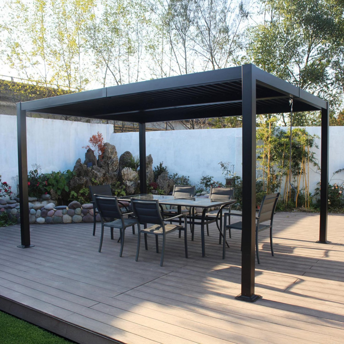 CONCEPT USINE Pergola bioclimatique 4x3m structure en aluminium noir HYDRA