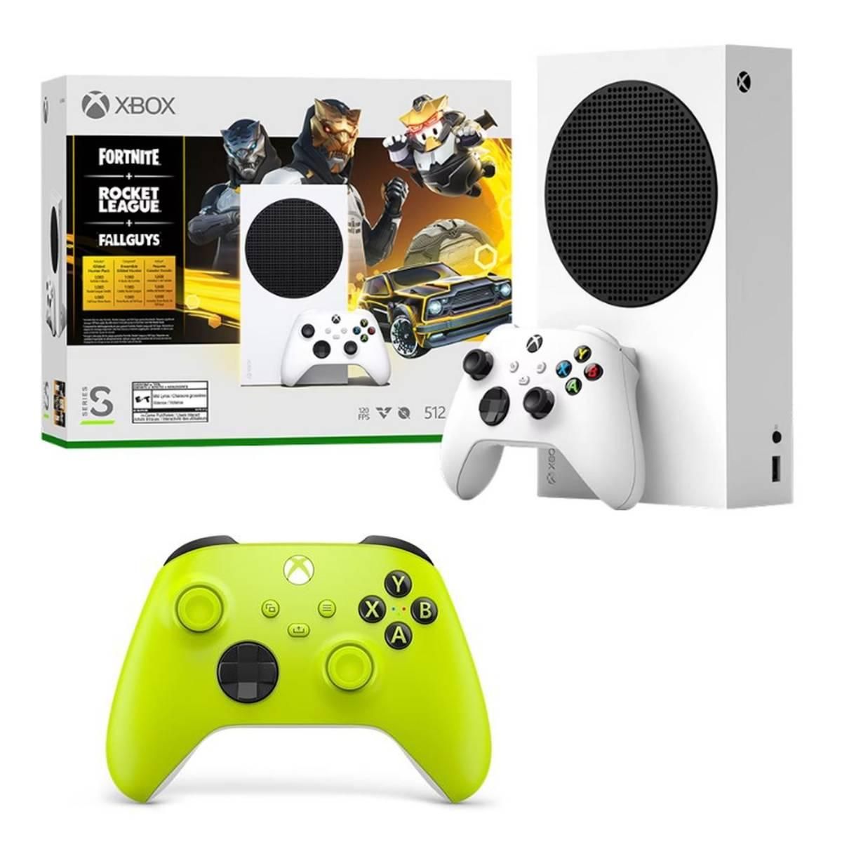 MICROSOFT Pack Console Xbox Series S avec 3 Jeux Inclus : Fortnite + Rocket League + Fall Guys + Manette sans fil Jaune Electric Volt Xbox