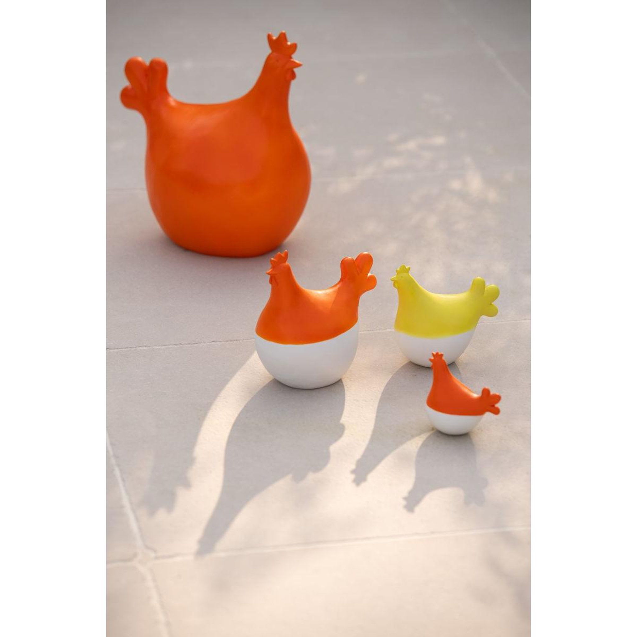 Voir la diapositive 4 : J-LINE Lot de 3 statuettes coq extérieur  alfredo  20cm orange & blanc