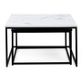 Voir la diapositive 3 : ID MARKET Lot de 2 tables basses gigognes ALASKA carrées 60/70 effet marbre et noir pieds métal