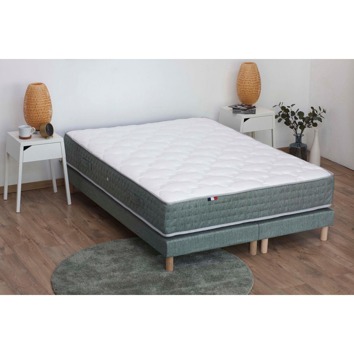 Sommier Tapissier à Lattes Vert 2X90x200 cm HYGGE