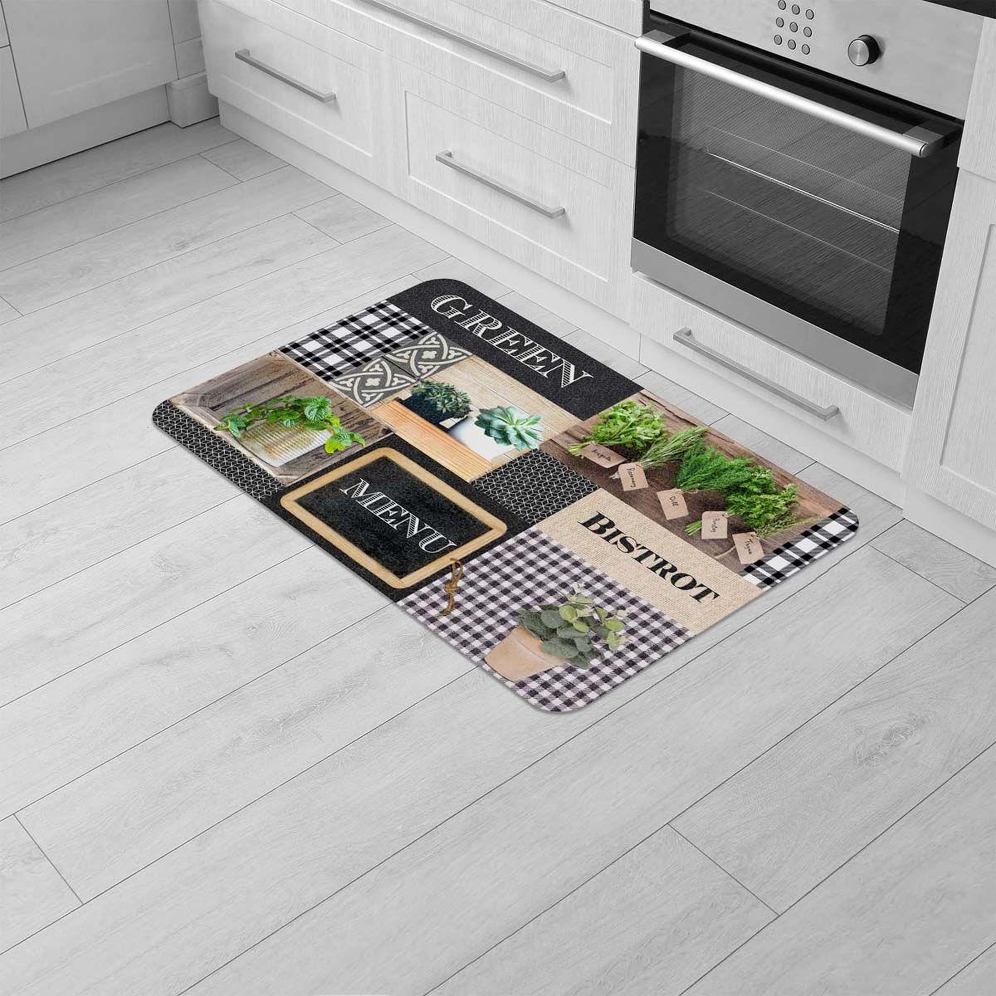 Voir la diapositive 2 : Douceur d'Intérieur Tapis de cuisine mousse  green bistrot  45x75cm multicolore
