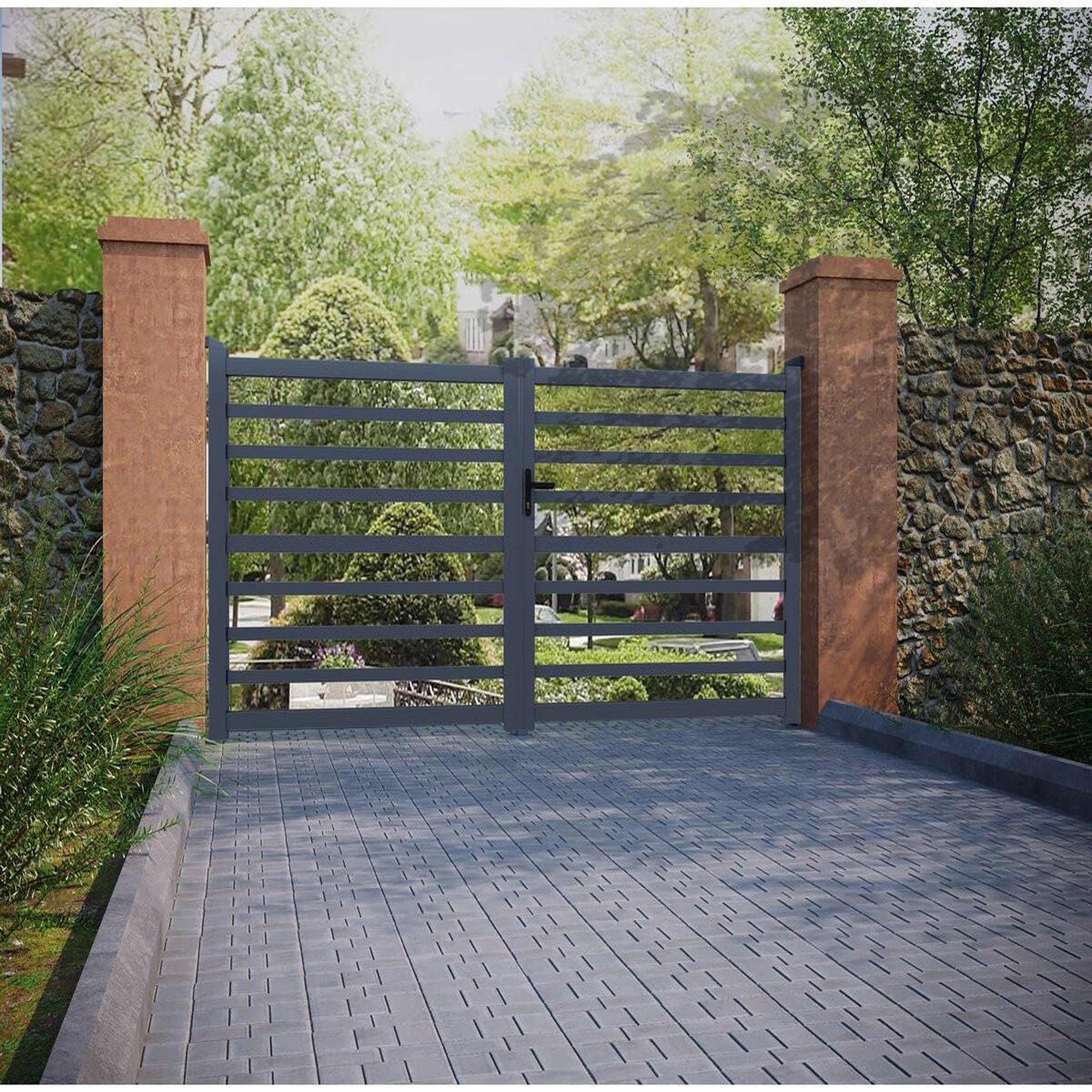 Voir la diapositive 2 : Habitat et Jardin Portail aluminium ajouré  martin  - 340 x 180 cm - gris