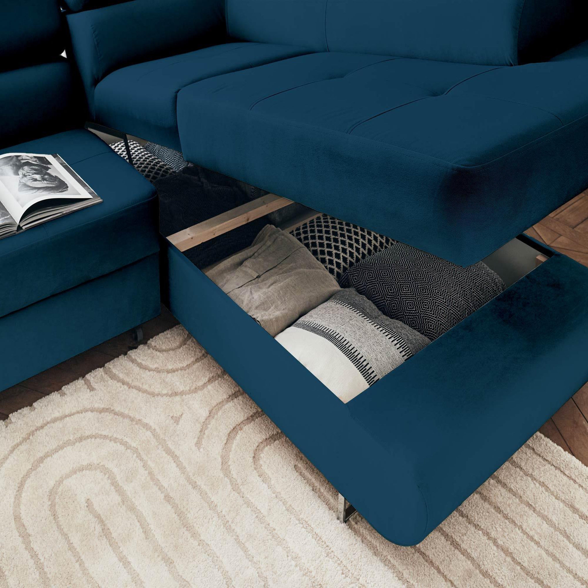 Voir la diapositive 3 : BEST MOBILIER Pablo - canapé d'angle droit - 5 places - convertible avec coffre et têtières réglables - en velours