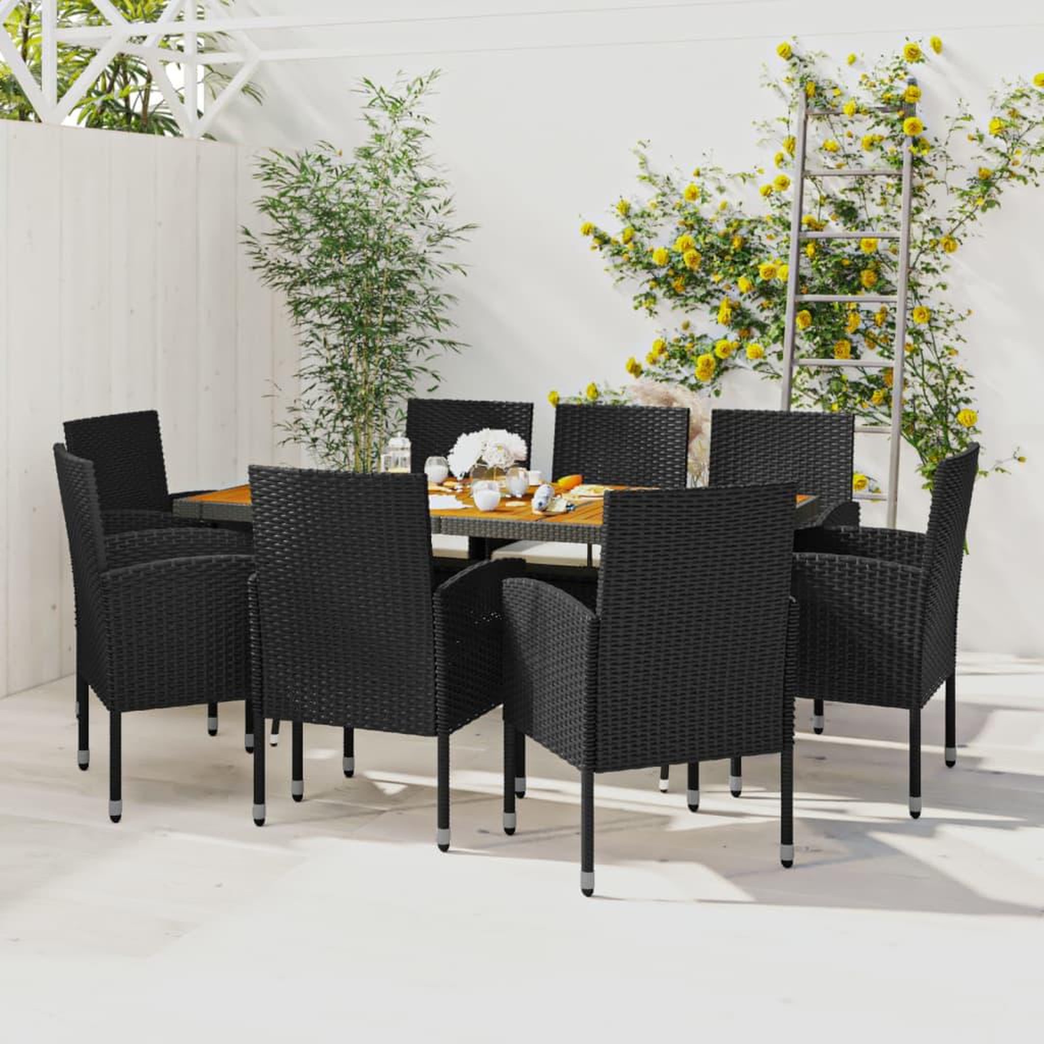 Voir la diapositive 1 : VIDAXL Ensemble a manger d'exterieur 9 pcs Resine tressee Noir
