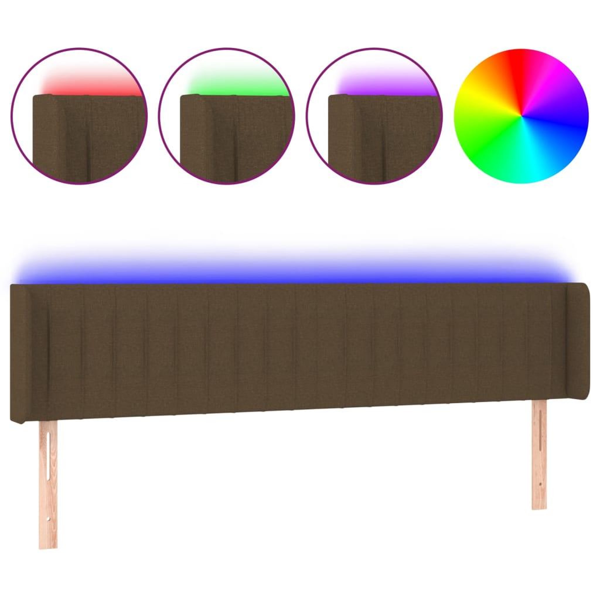 Voir la diapositive 2 : VIDAXL Tete de lit a LED Marron fonce 163x16x78/88 cm Tissu