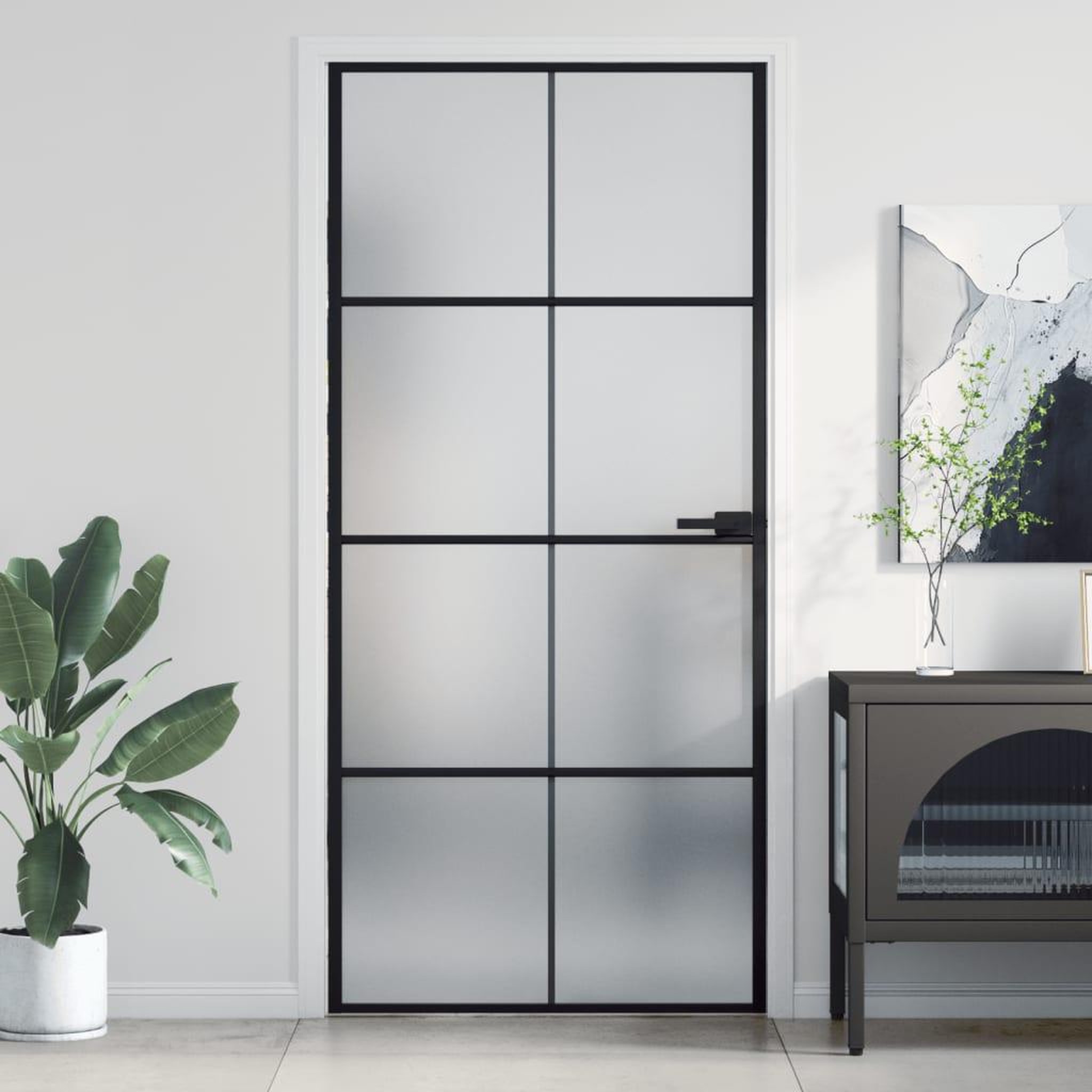 VIDAXL Porte interieure mince noir 93x201,5 cm verre trempe aluminium