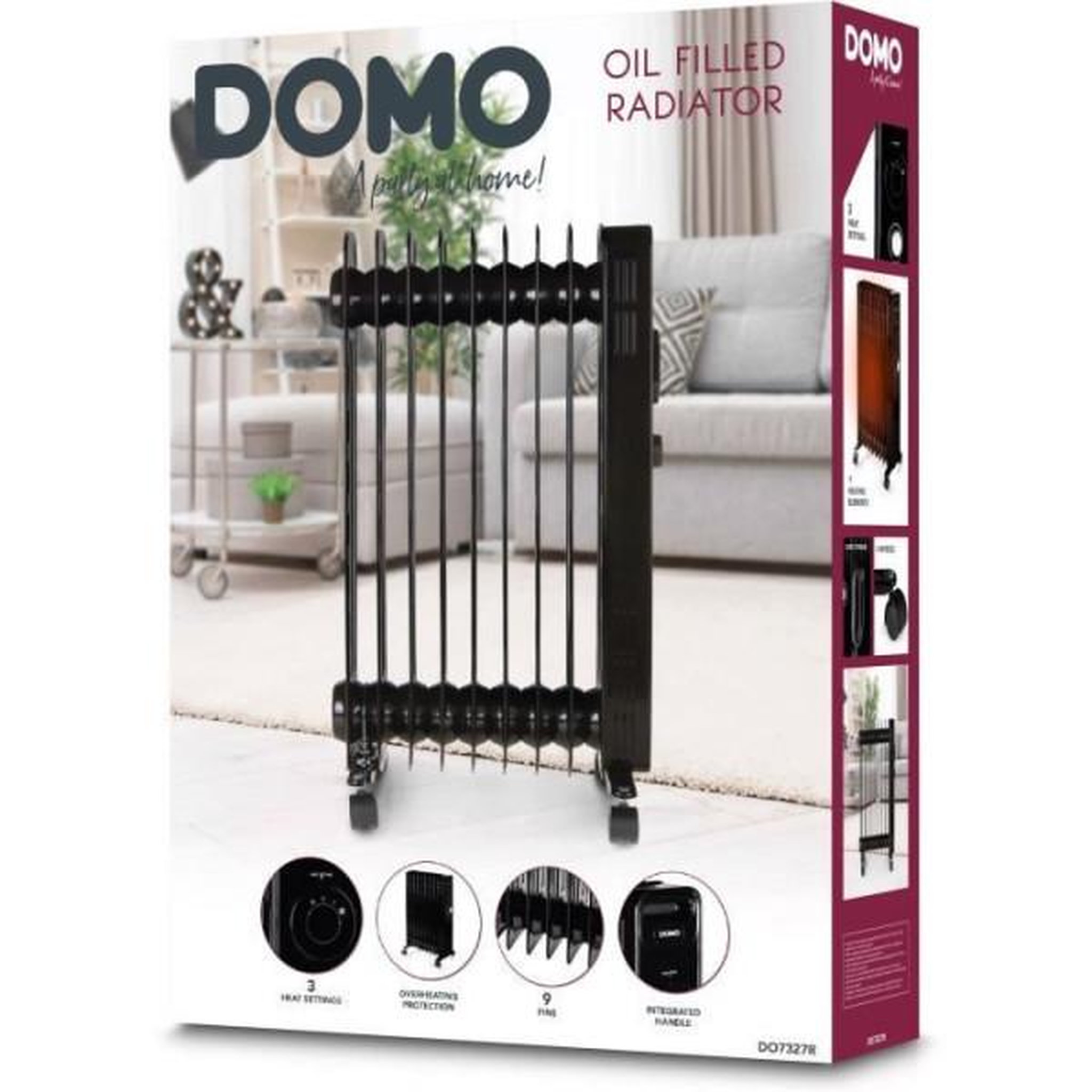 Voir la diapositive 2 : Domo Radiateur a bain d'huile - 2000 W - DOMO - DO7327R - 42,5 x 28 x 64 cm - Noir