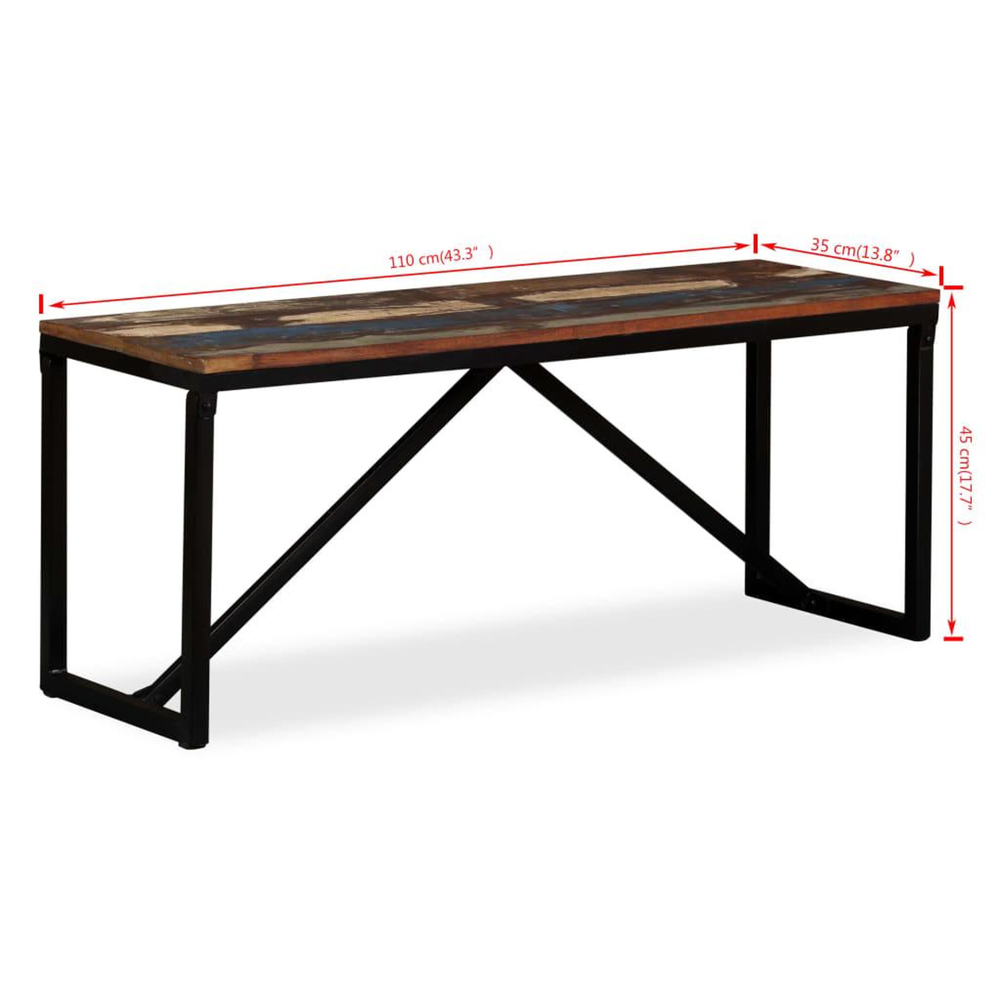 Voir la diapositive 6 : VIDAXL Banc 110 x 35 x 45 cm Bois de recuperation massif