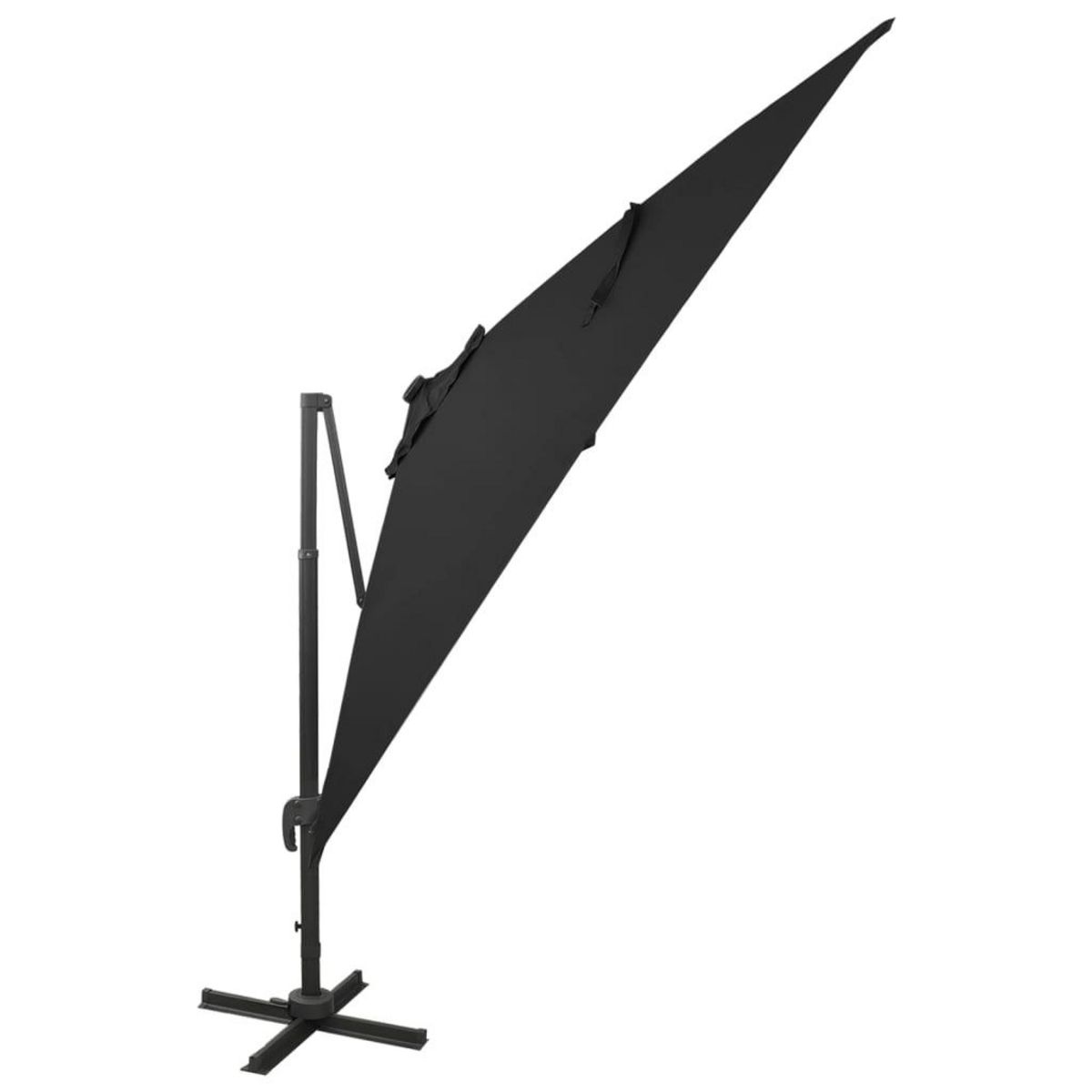 VIDAXL Parasol de jardin en porte-a-faux et mat et lumieres LED noir